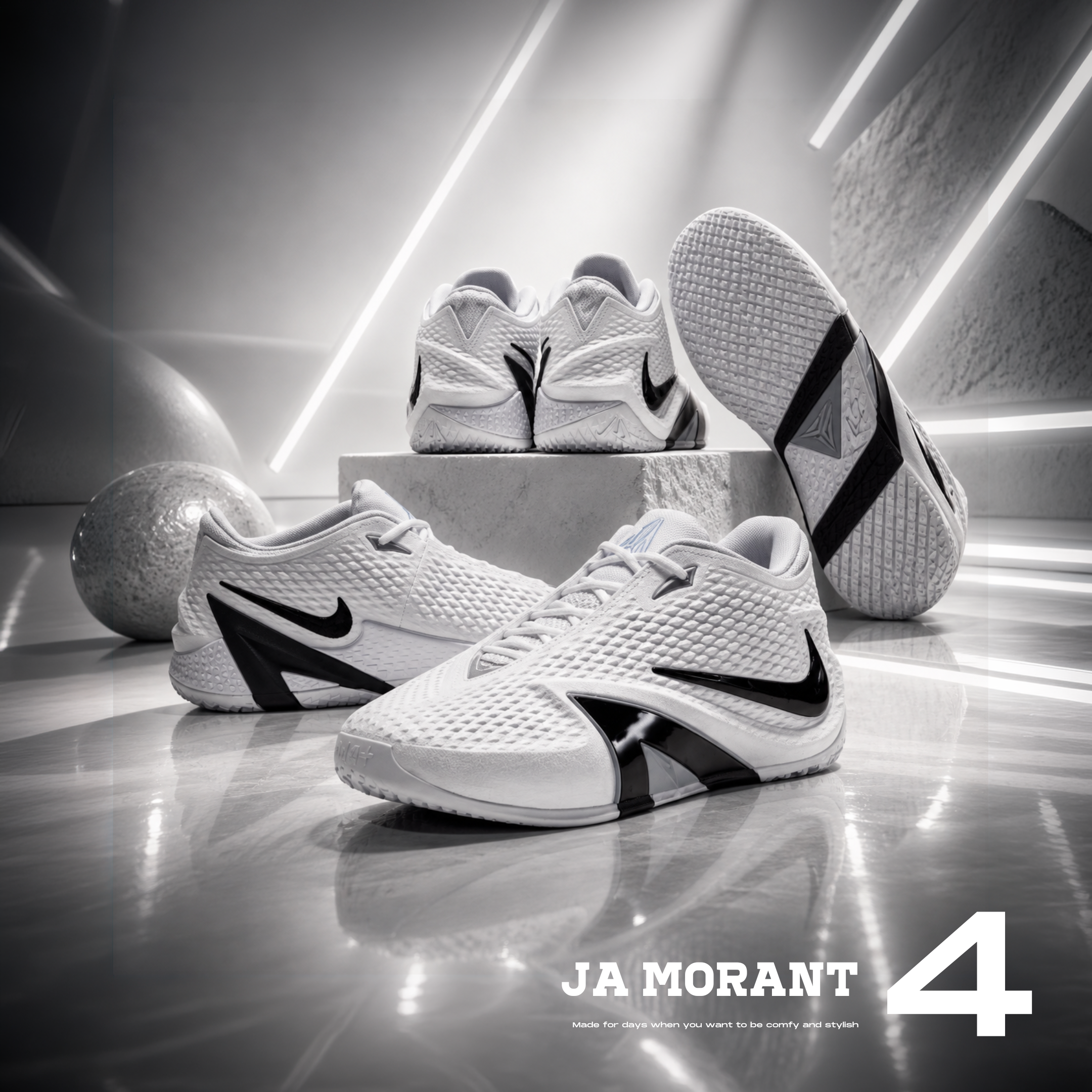 NICEDAY 代購 Nike Ja Morant 4 黑白 白 太極 陰陽 白色 實戰 籃球鞋 莫蘭特 IM4136-100