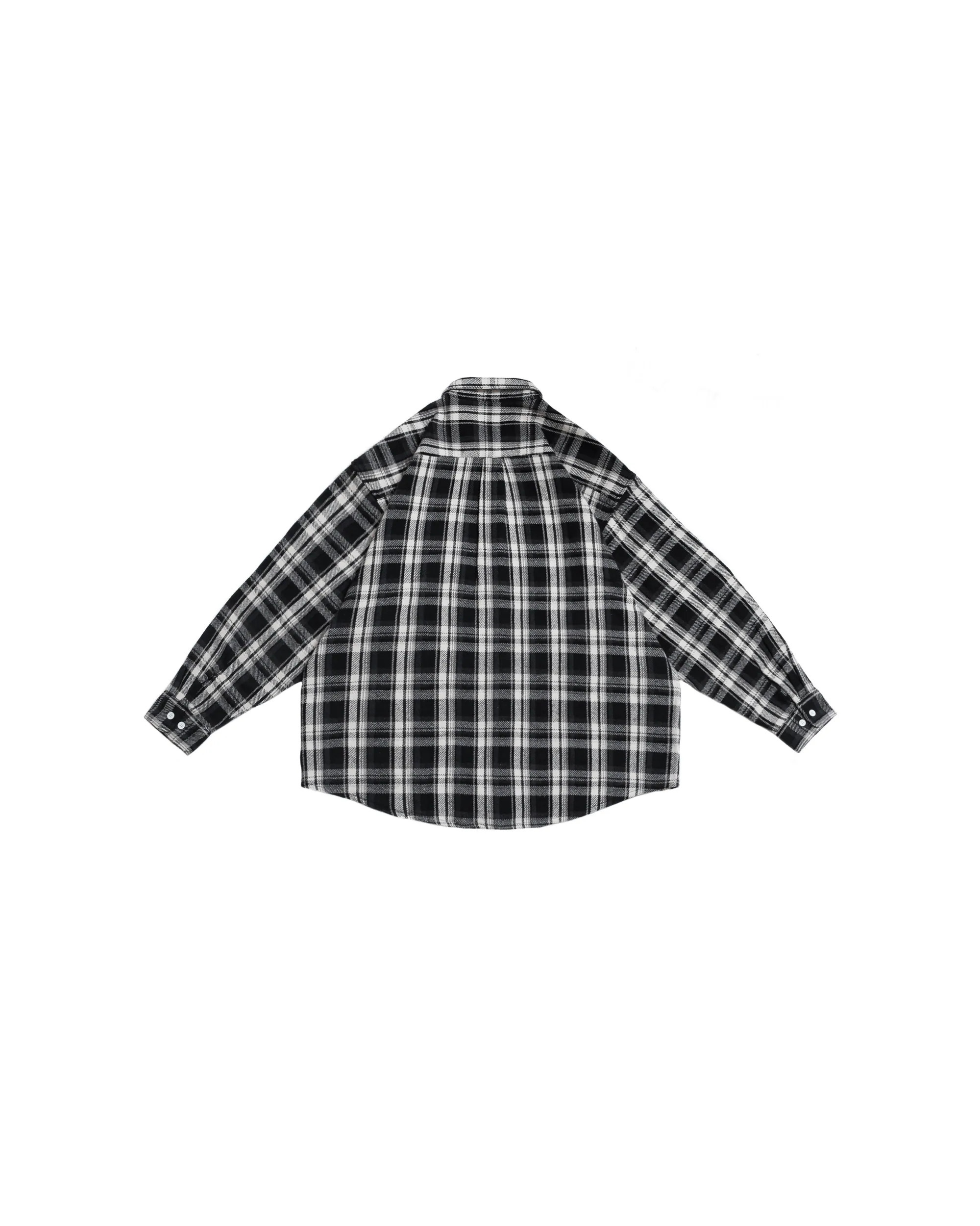 PERSEVERE LOOSE-FIT L / S SHIRT - BLACK, WHITE＆GREY PLAID