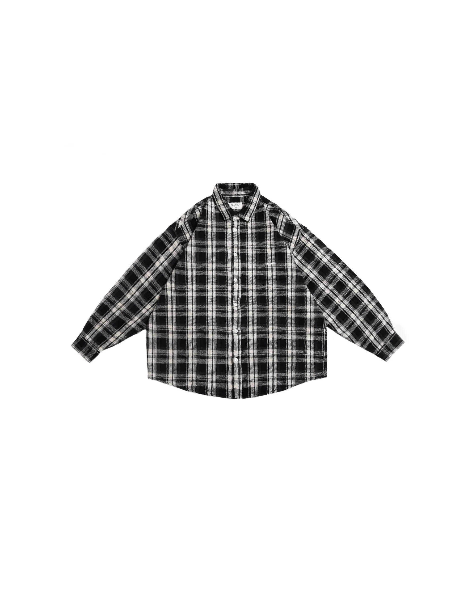 PERSEVERE LOOSE-FIT L / S SHIRT - BLACK, WHITE＆GREY PLAID