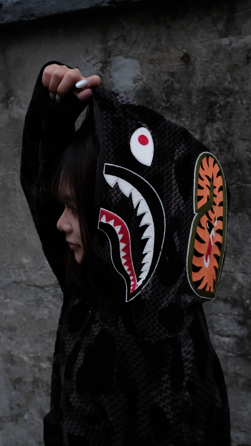 Bape Color Camo Crochet Relaxed Fit Shark Full ZIP HOODIE 迷彩針織 鯊魚 外套 1M70115306