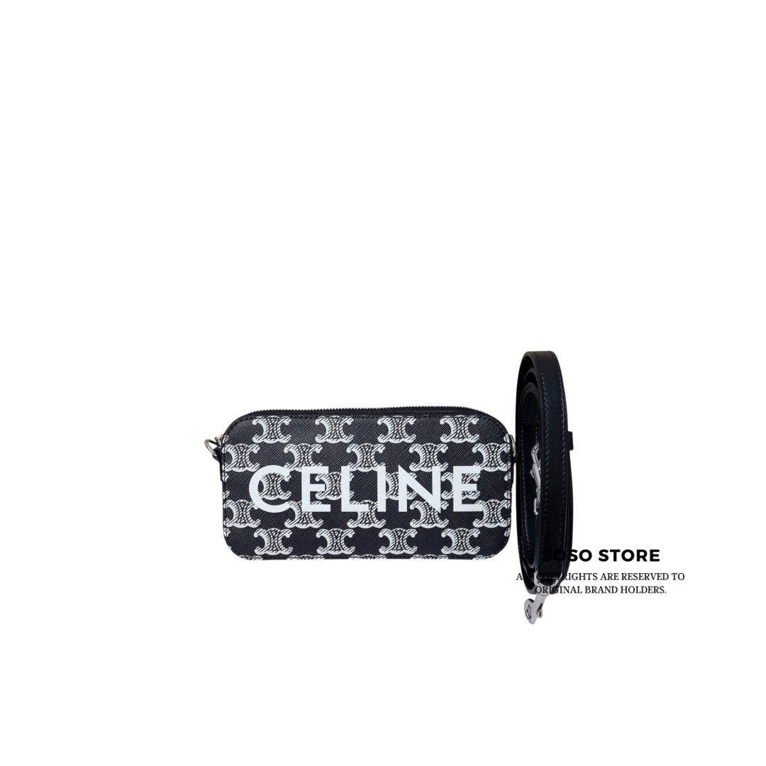 Celine Horizontal Pouch in Triomphe Canvas - Black & White / SHW