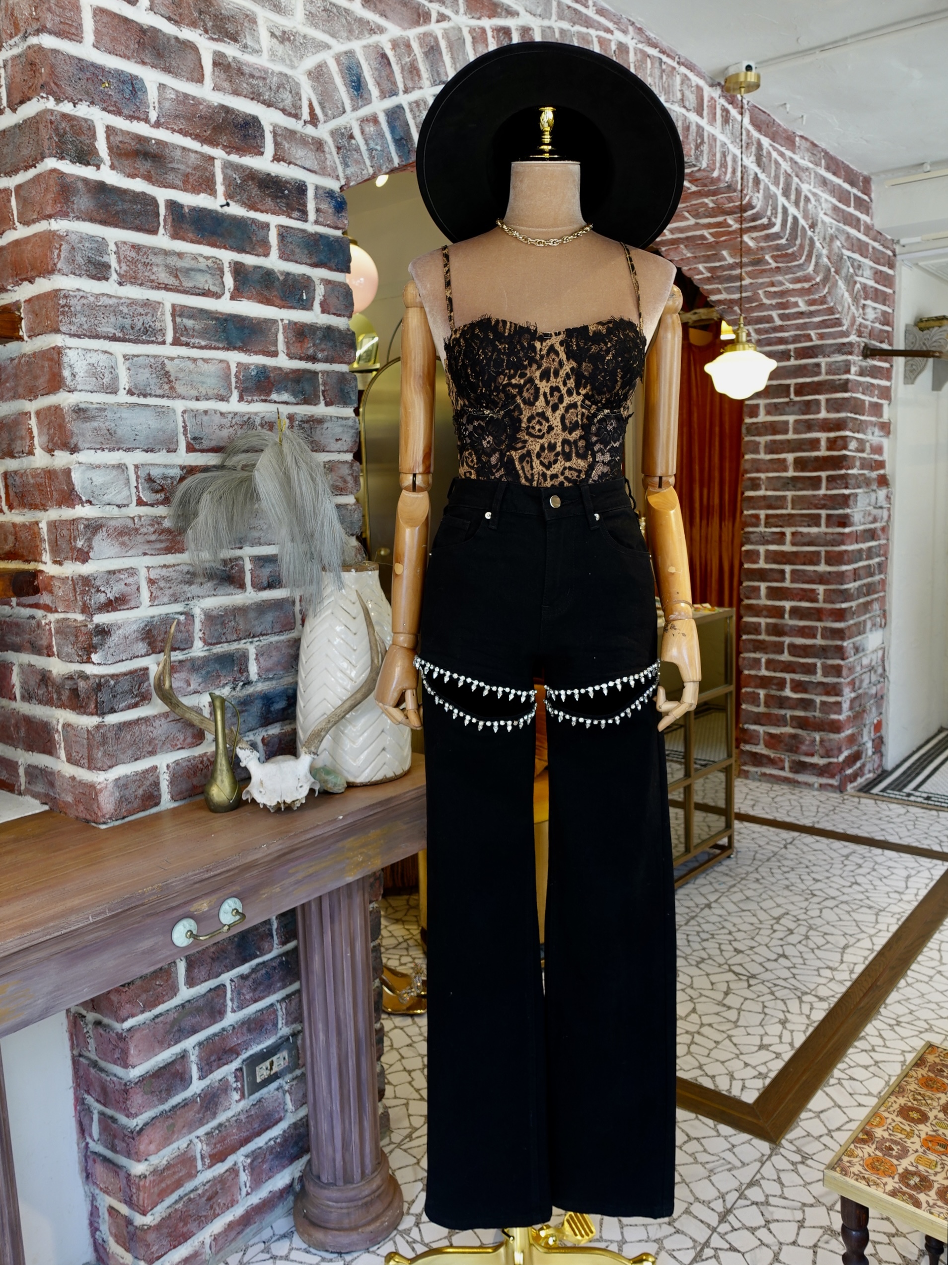 Brownie布朗尼色蕾絲豹紋印花Bodysuit