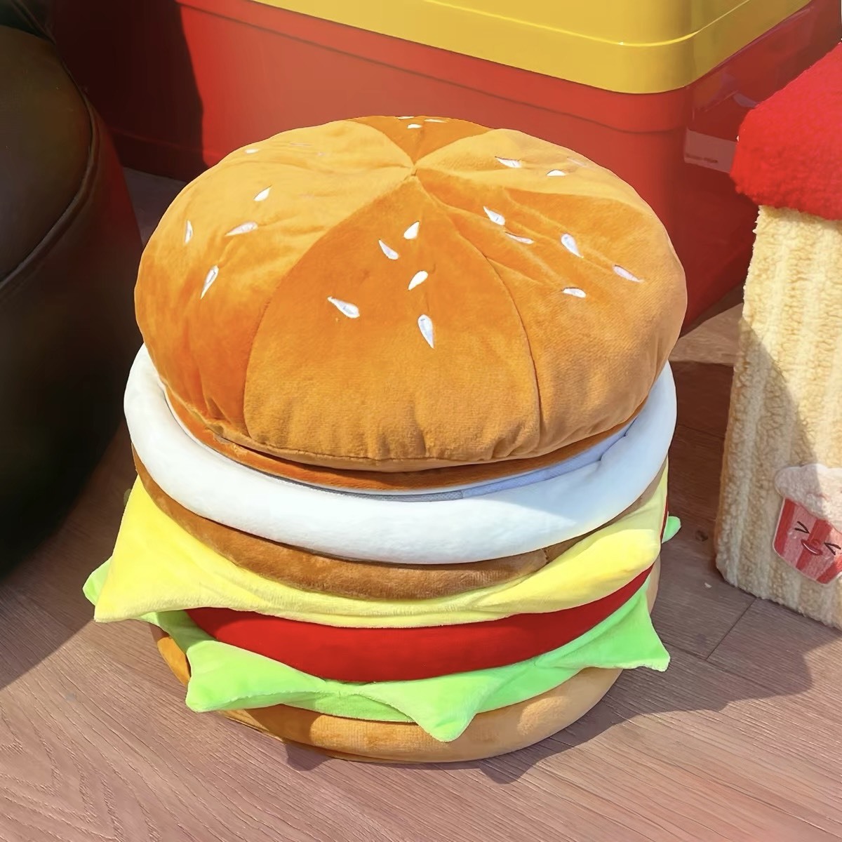 巨無霸漢堡包🍔 多功能毛絨收納凳 置物箱