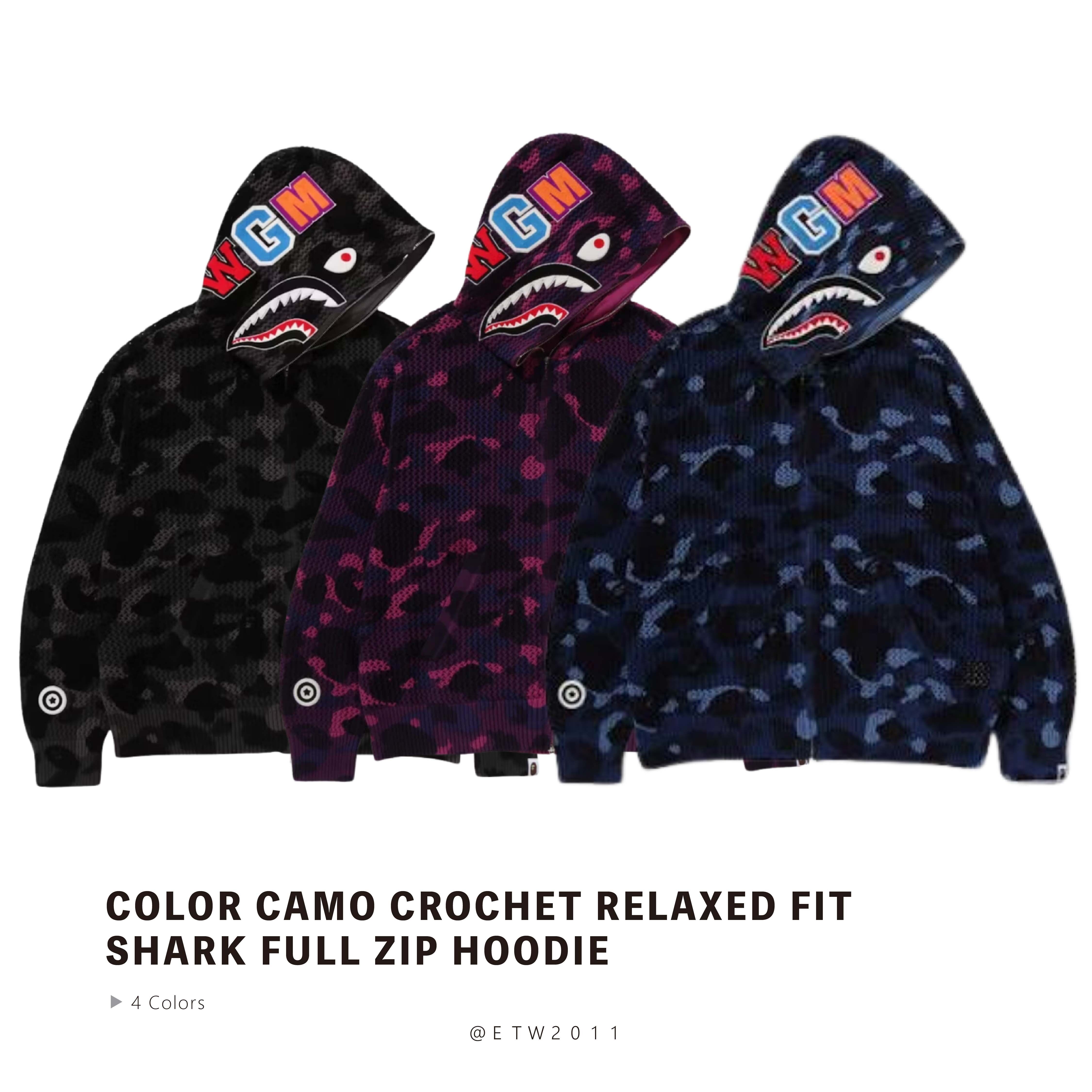 ☆ETW☆【EASY TO WEAR】BAPE COLOR CAMO CROCHET RELAXED FIT SHARK FULL ZIP HOODIE 迷彩 鯊魚外套 針織