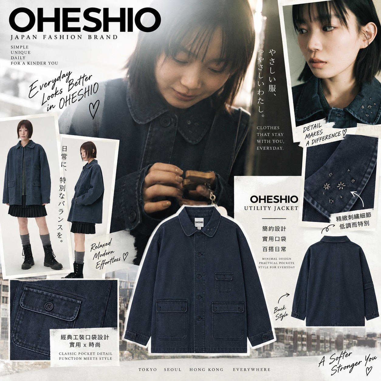 OHESHIO STAR FLORAL 水洗棉外套｜Navy