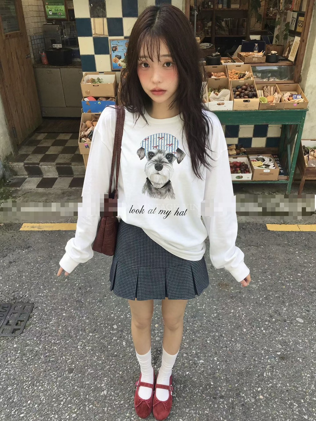 條紋帽狗狗長袖T