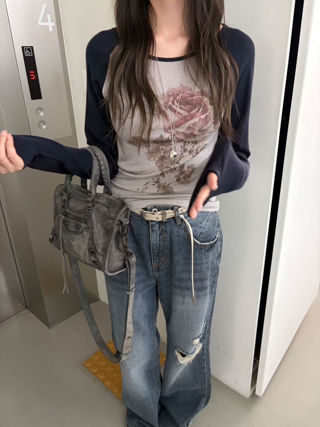 玫瑰花薄長袖T