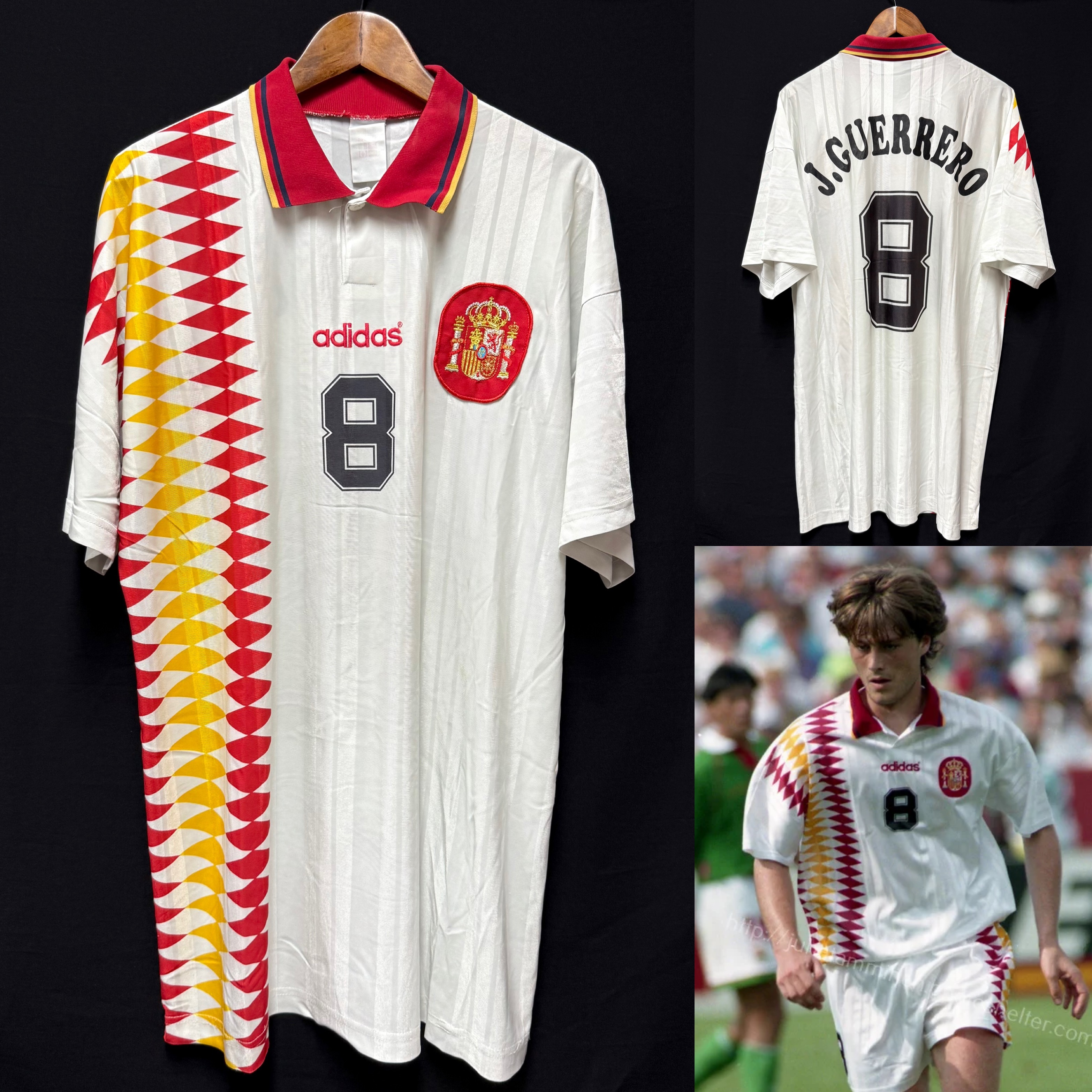 (Match Issue) Spain 1994-1995 Adidas Away Match Issue Shirt #8 J GUERRERO