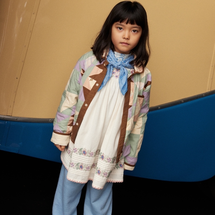 Apolina 清新森林雕花滾邊棉麻洋裝 STEVIE LS DRESS - MILK-CREAM