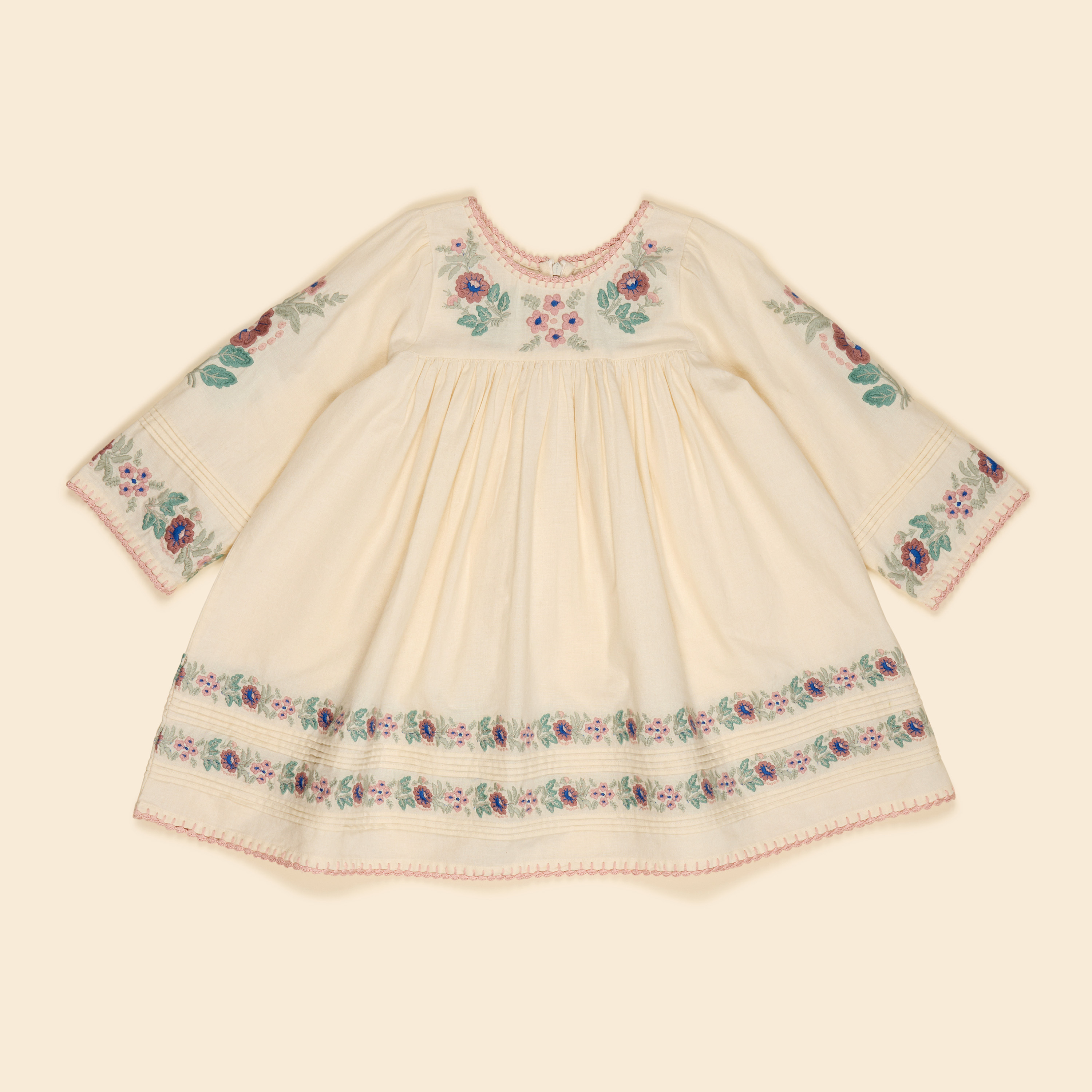 Apolina 清新森林雕花滾邊棉麻洋裝 STEVIE LS DRESS - MILK-CREAM