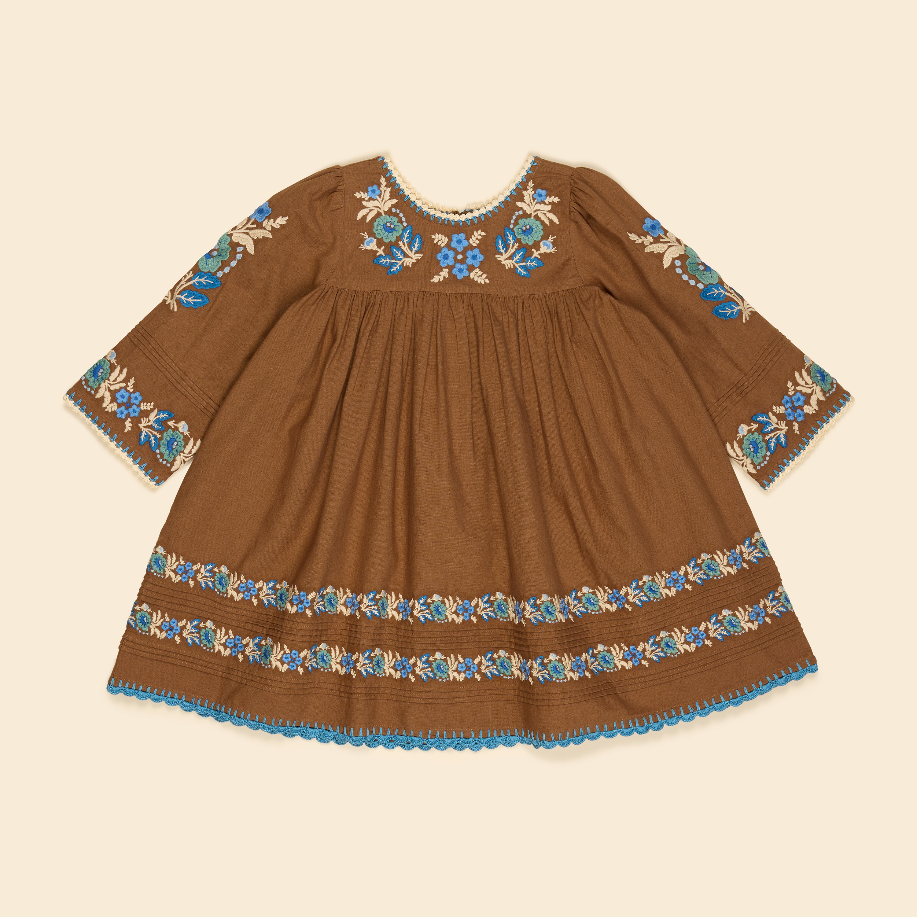 Apolina 清新森林雕花滾邊棉麻洋裝 STEVIE LS DRESS - CHOCOLATE