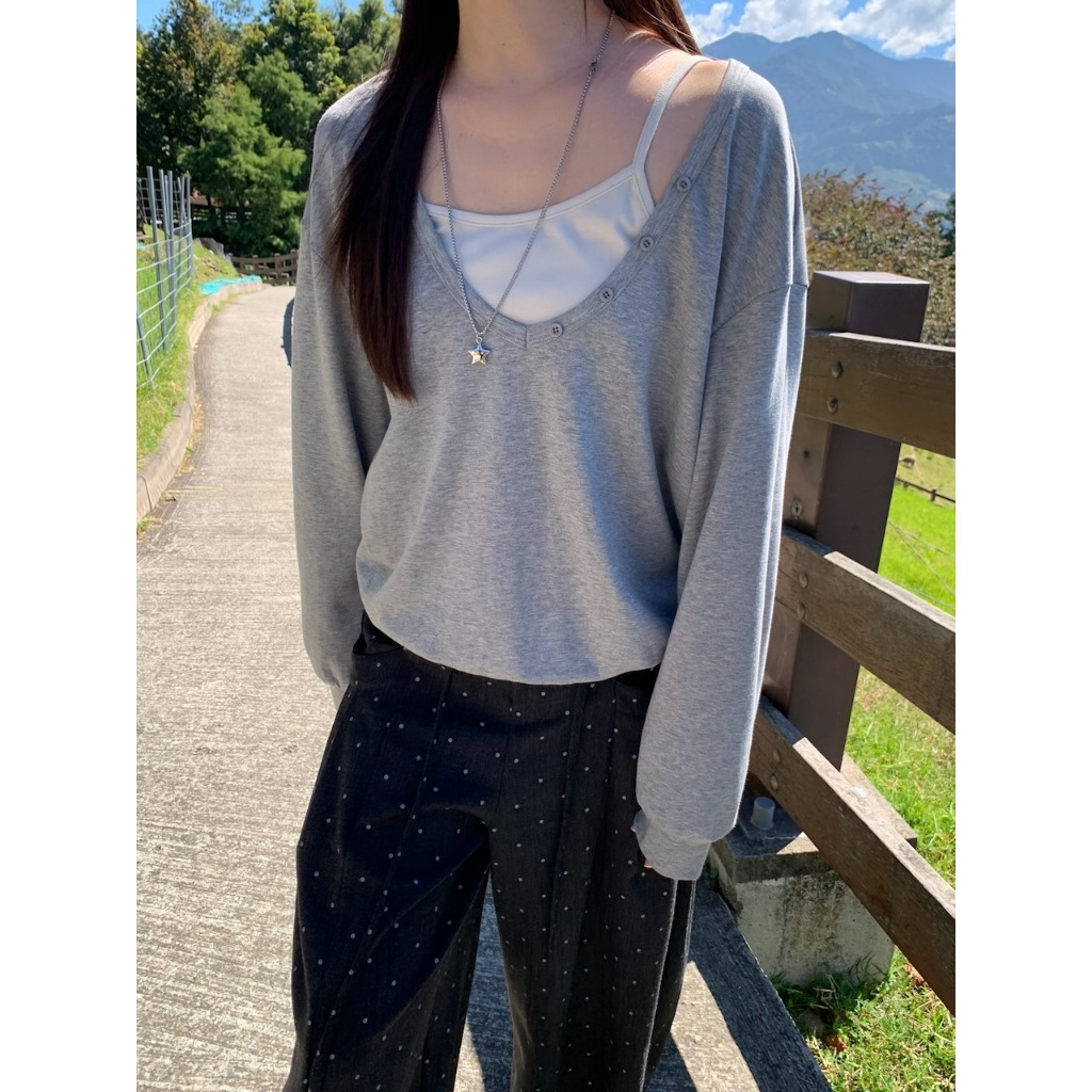 現貨【imfine】秋日慵懶感 真兩件大V領造型上衣 #A1018