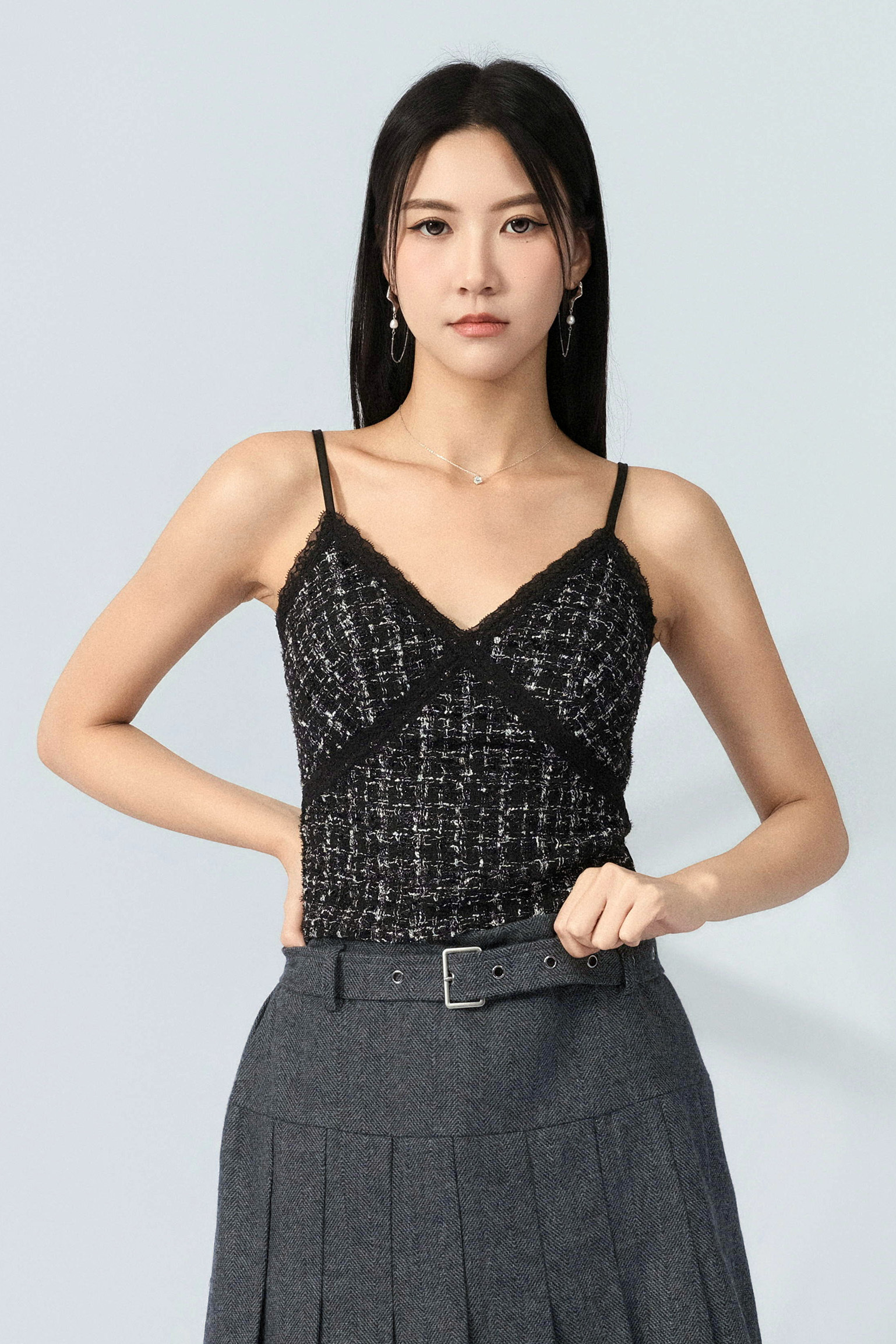黑白閃線tweed bra top（預購產品）
