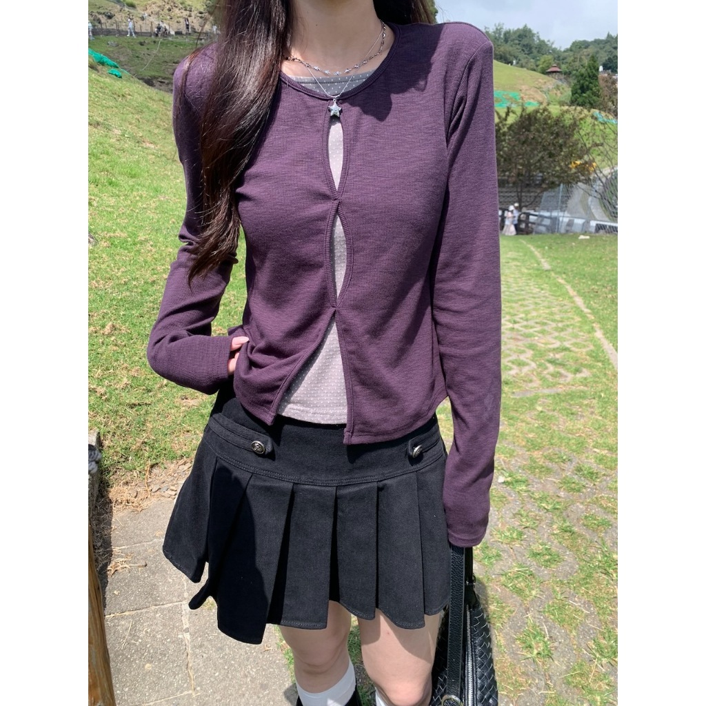 A04 秋色代表 扭結感假兩件上衣 #A1026