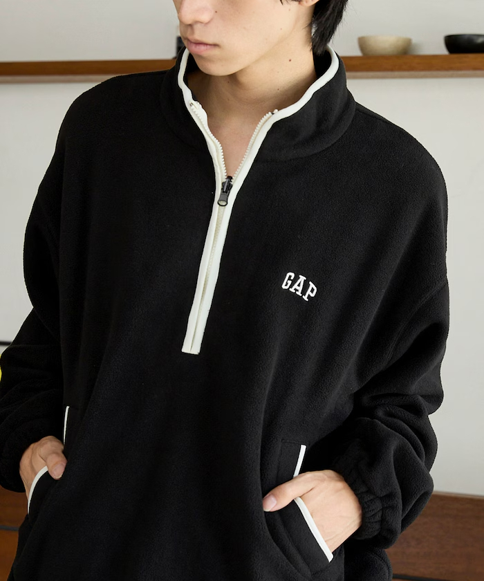 【 10/6收單 】日本限定  PUBLUX × GAP 聯名款 撞色刷毛半拉鍊立領上衣