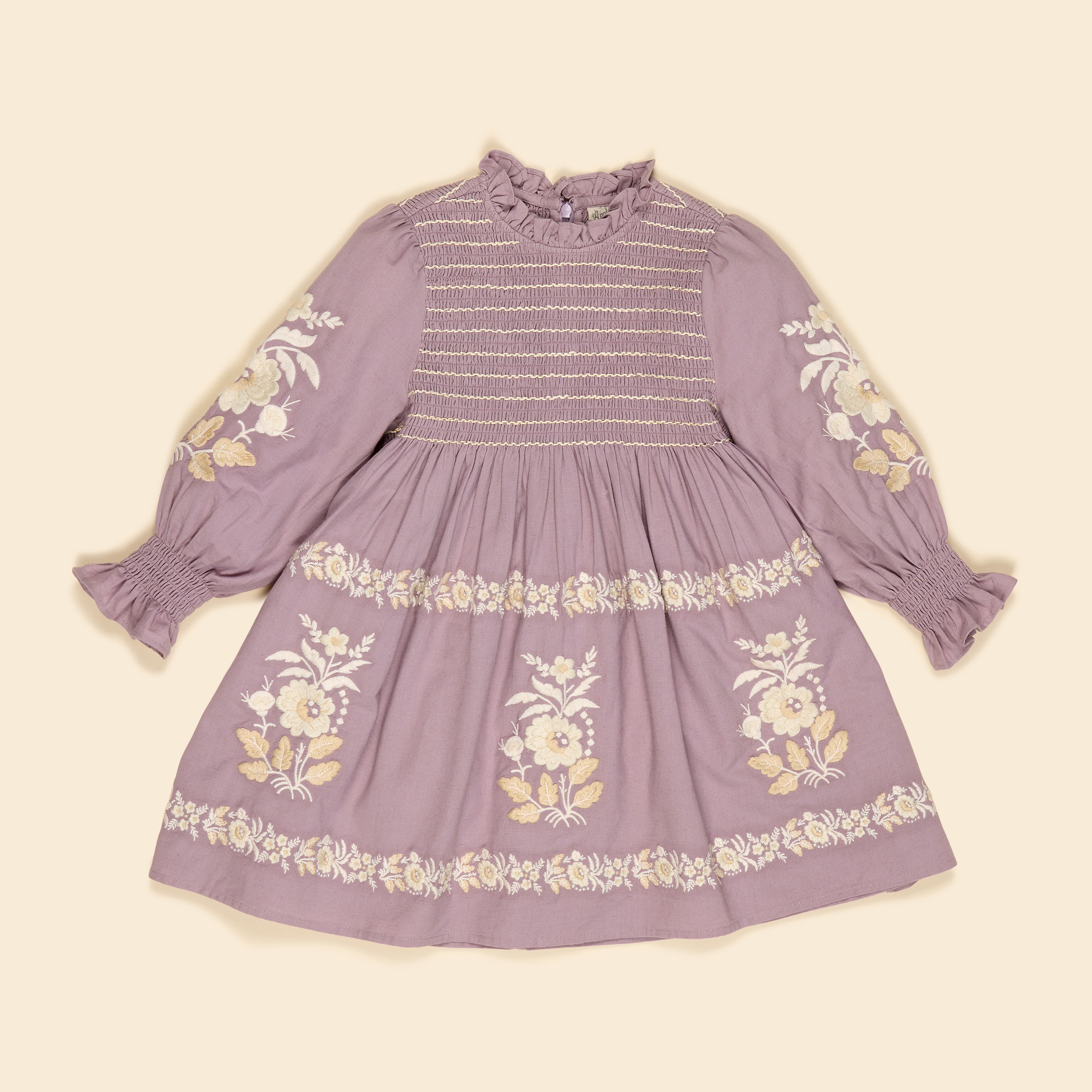 Apolina 荷葉領雕花褶皺棉麻洋裝 MIA DRESS - DUSKY LAVENDER