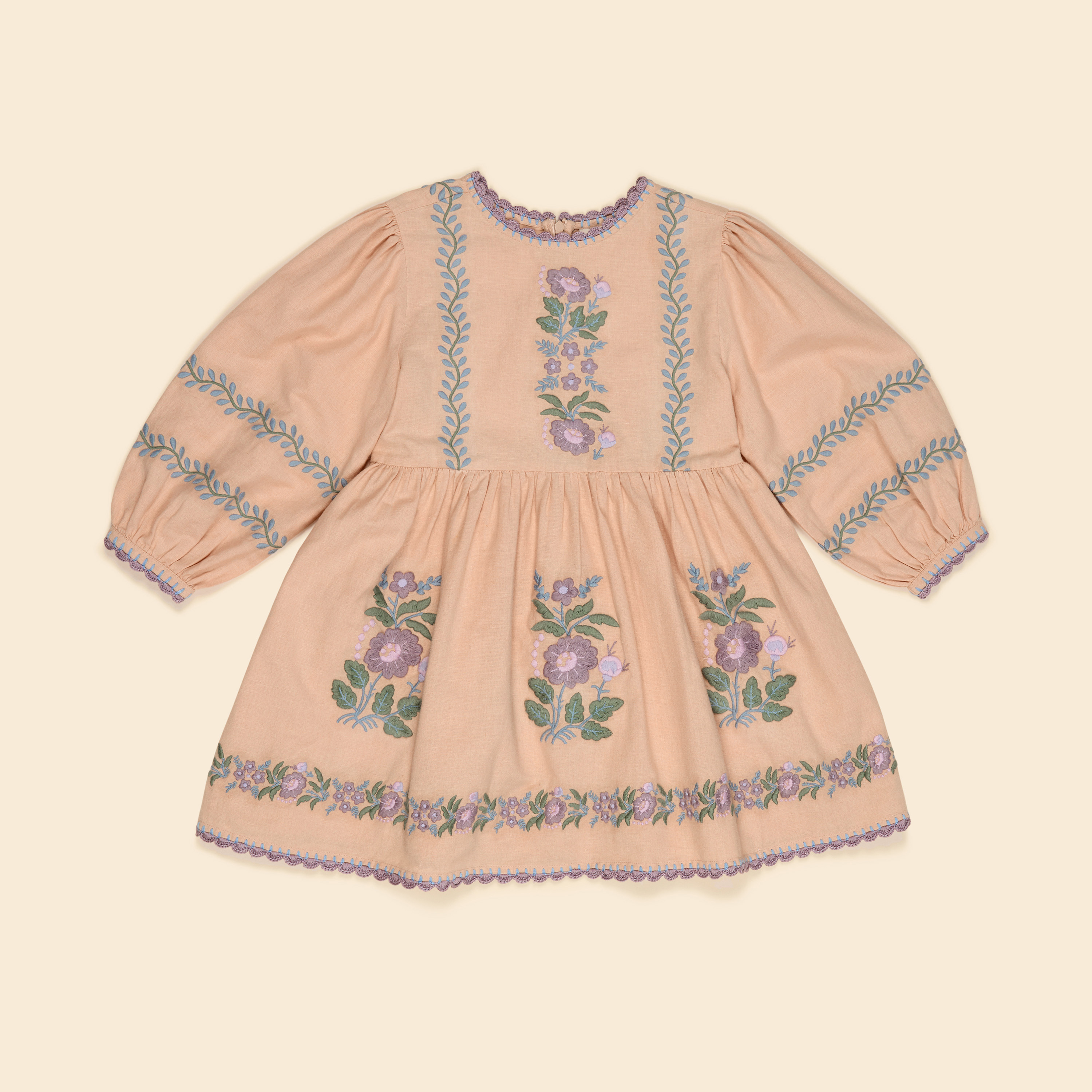 Apolina 典雅藤蔓雕花乾燥玫瑰色調棉麻洋裝 PENELOPE DRESS - DRIED ROSE