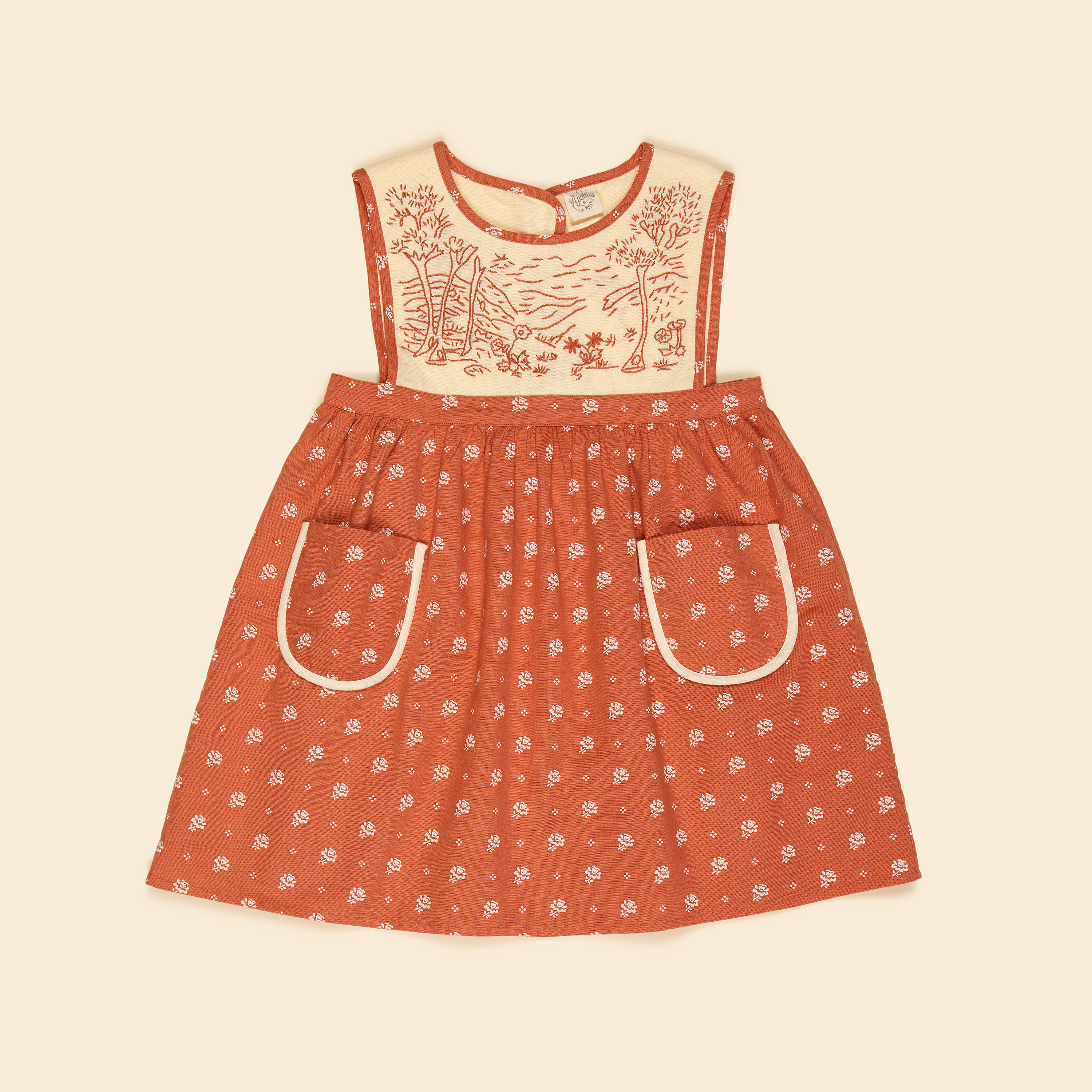 Apolina 手繪風森林印花雙口袋吊帶裙 BIBI HAND EMBROIDERED PINAFORE - MOUNTAIN CALICO JAM