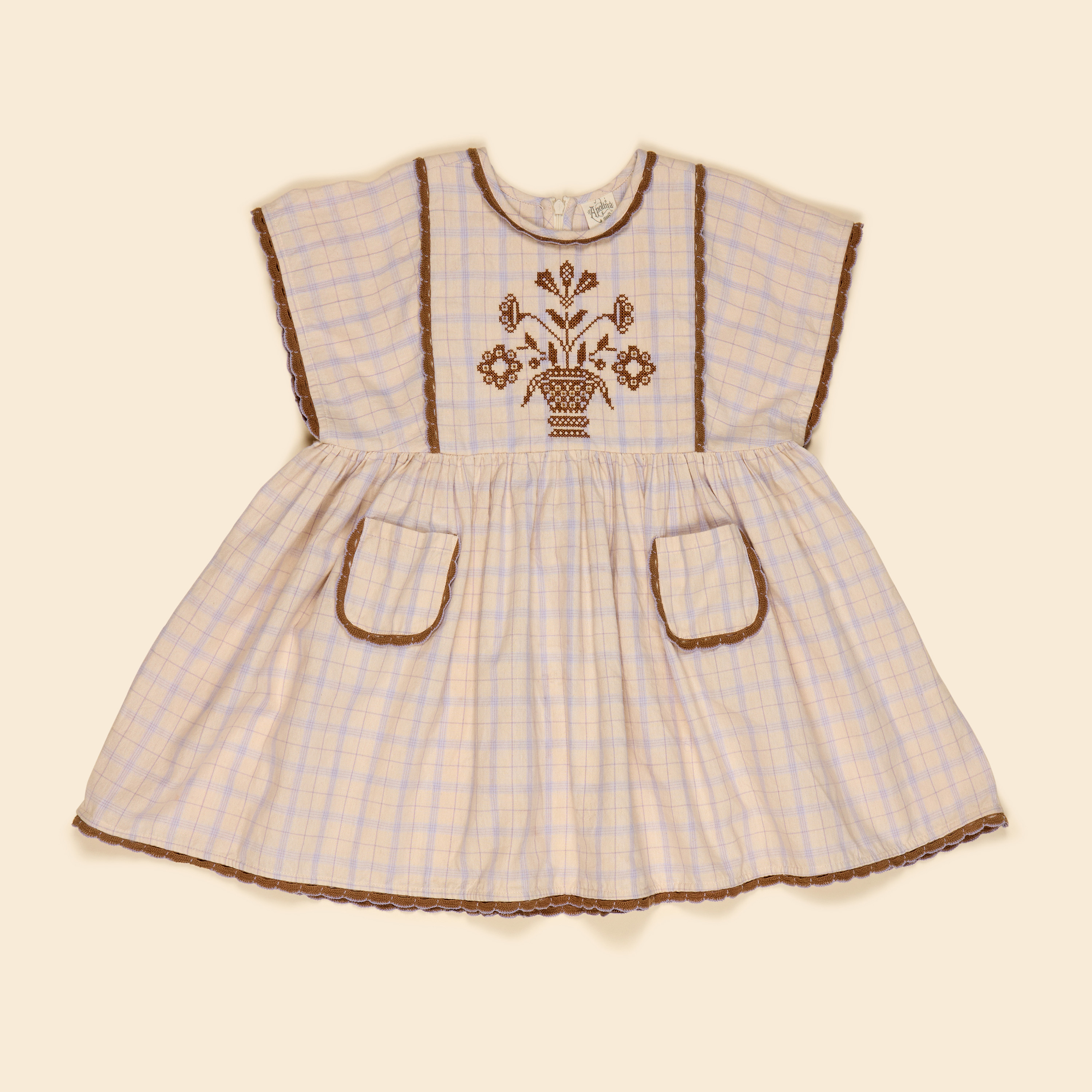 Apolina 柔和色調格紋針織滾邊洋裝 ALMA OVERDRESS - CAMP CHECK