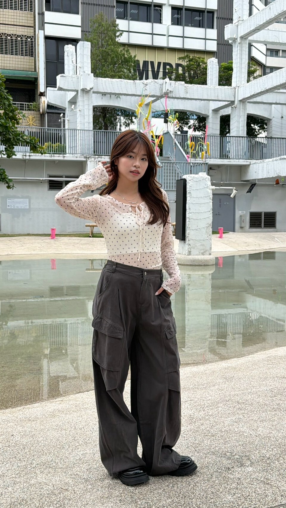Polka dot ruched top
