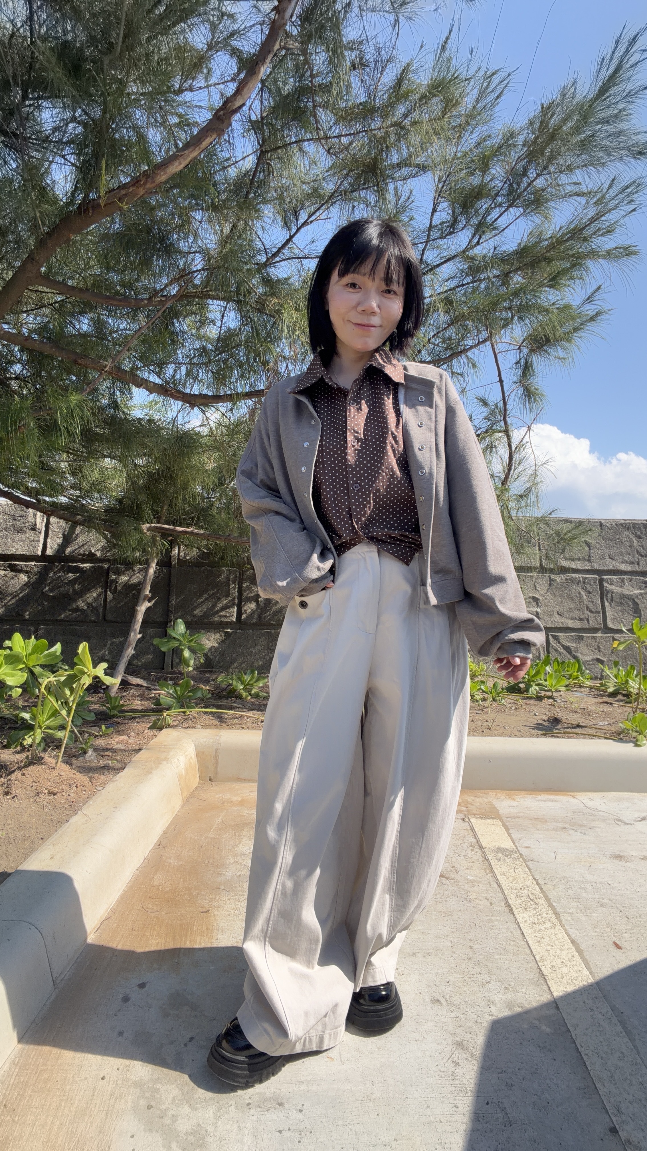 韓系前平口袋水洗軟彎刀褲