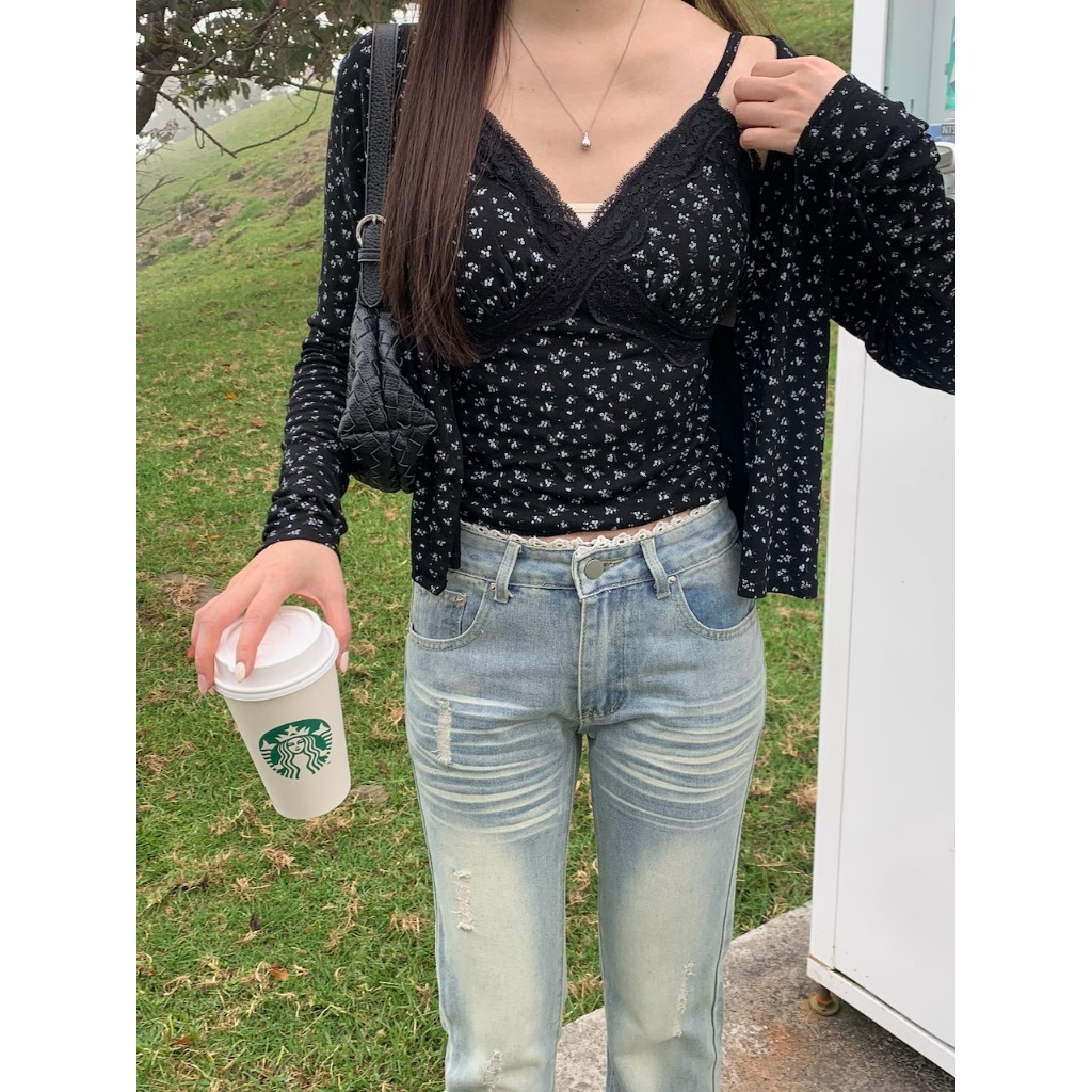 A09 甜美上身 滿版碎花罩杯背心+罩衫套裝 #A1034