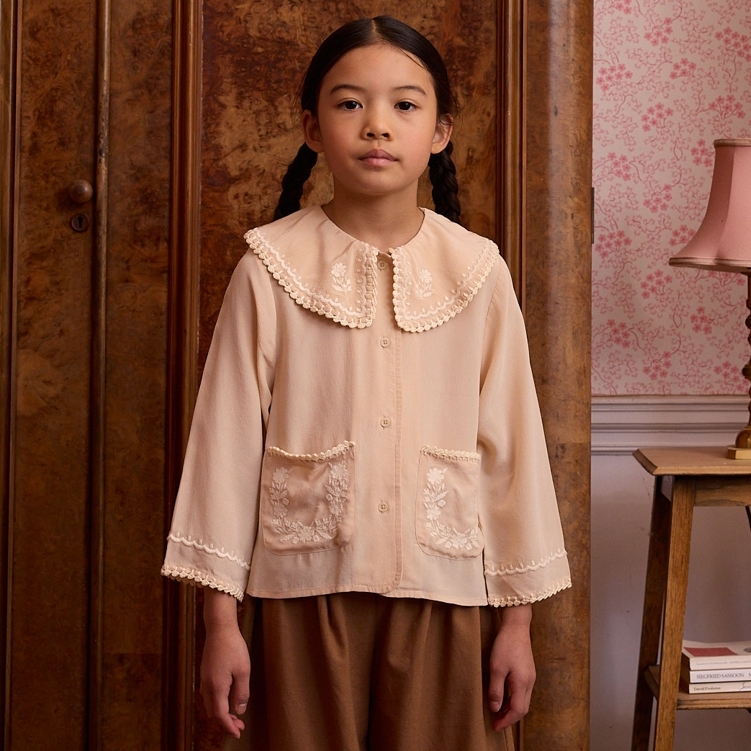 Apolina 蕾絲拼接小巧雕花雙口袋真絲襯衫 CLARA SILK BLOUSE - DRIED ROSE