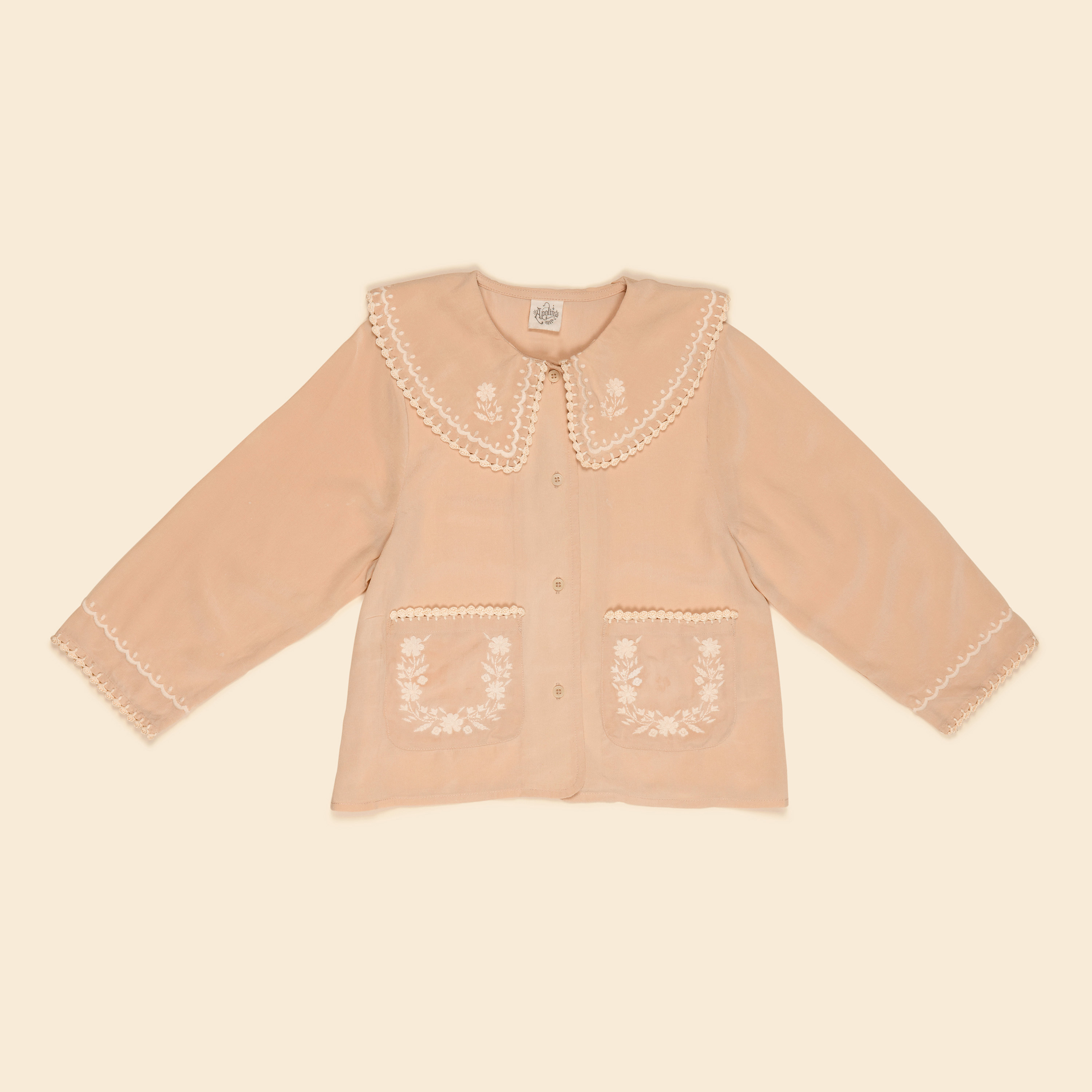 Apolina 蕾絲拼接小巧雕花雙口袋真絲襯衫 CLARA SILK BLOUSE - DRIED ROSE