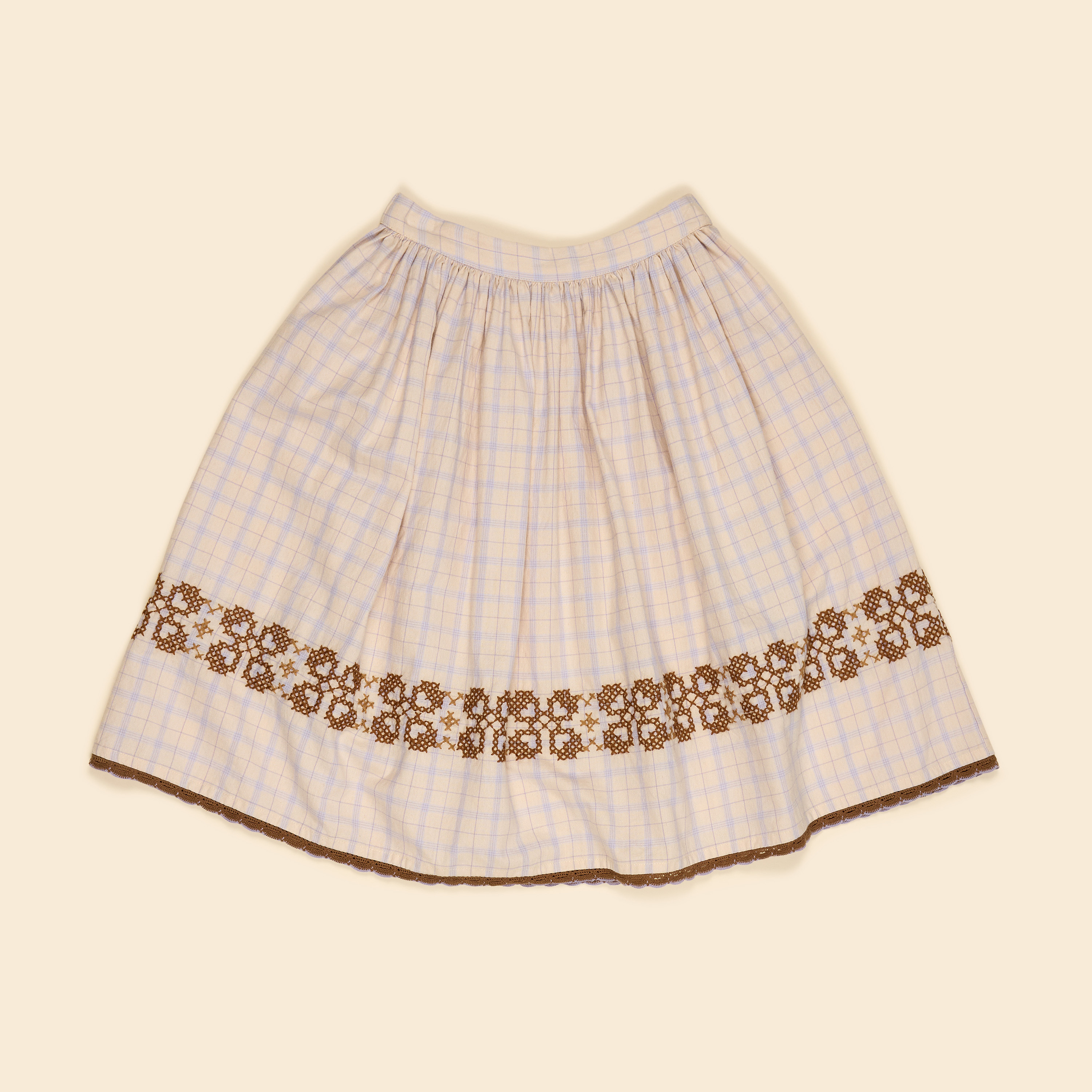 Apolina 十字繡花卉柔和色調格紋裙 WENDY MIDI SKIRT - CAMP CHECK
