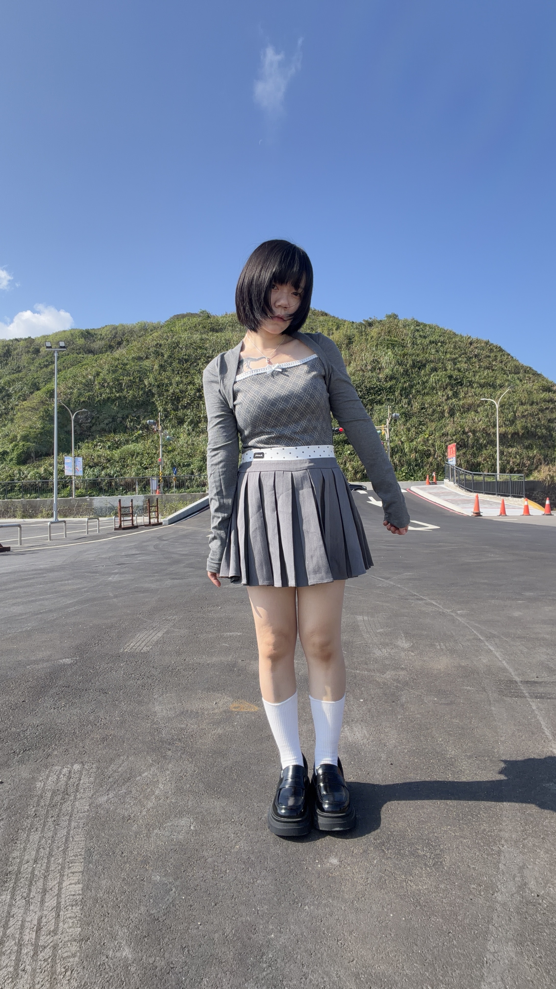 波點拚接百褶裙(有安全褲
