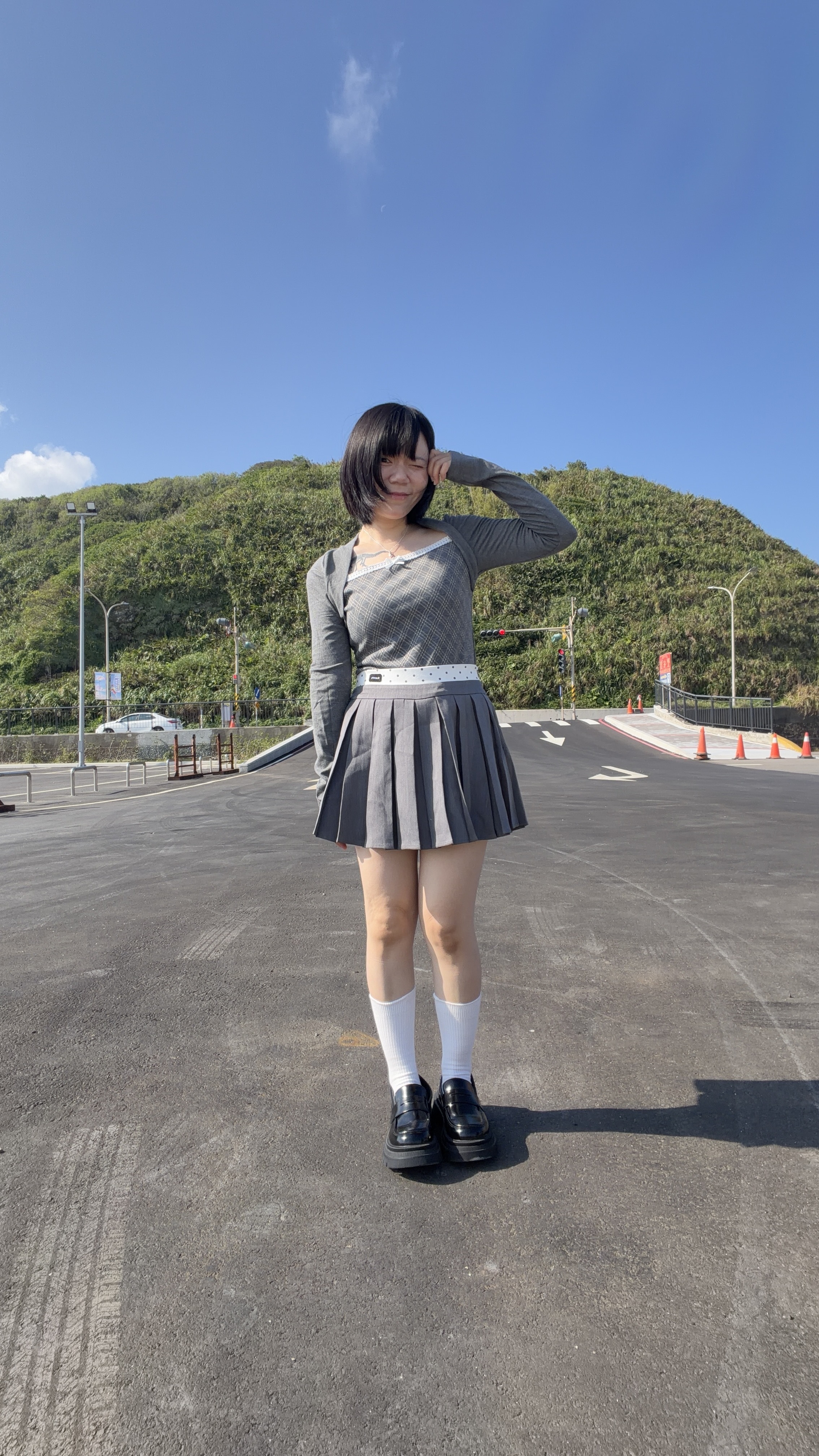 波點拚接百褶裙(有安全褲