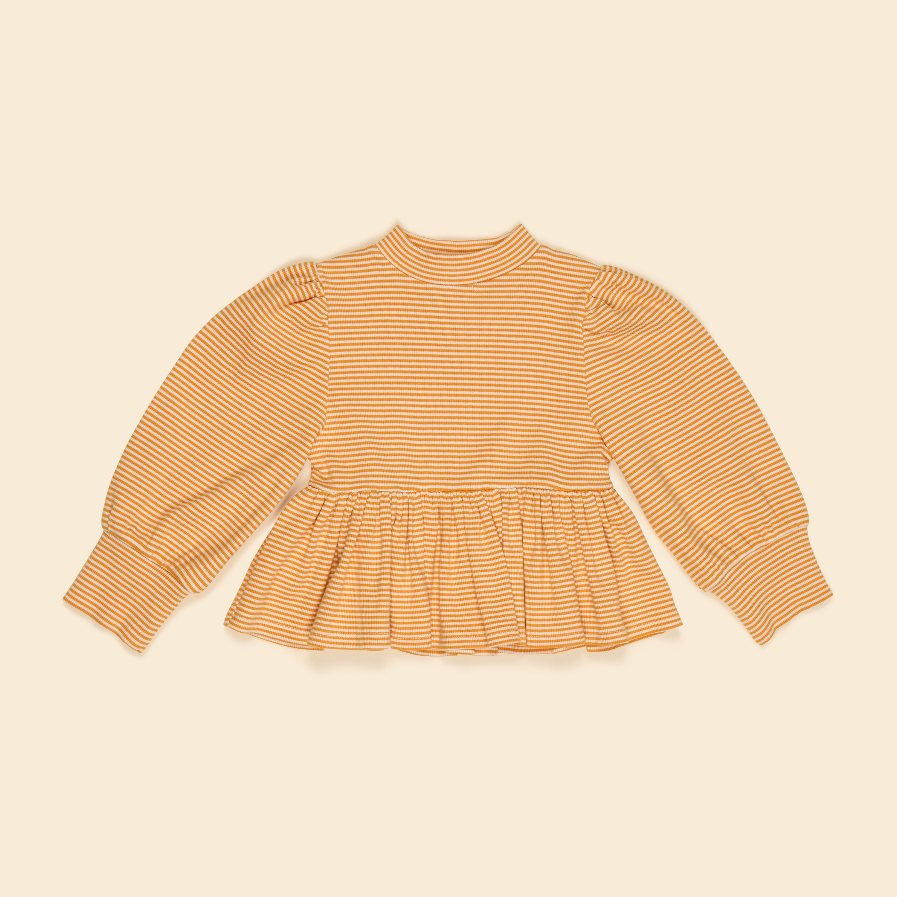 Apolina 羅紋泡泡袖傘襬上衣(暖橘條紋) MYA PEPLUM JERSEY TOP - TENT STRIPE