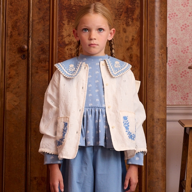 Apolina 羅紋泡泡袖傘襬上衣(天空色調花朵) MYA PEPLUM JERSEY TOP - MOUNTAIN CALICO BLUE