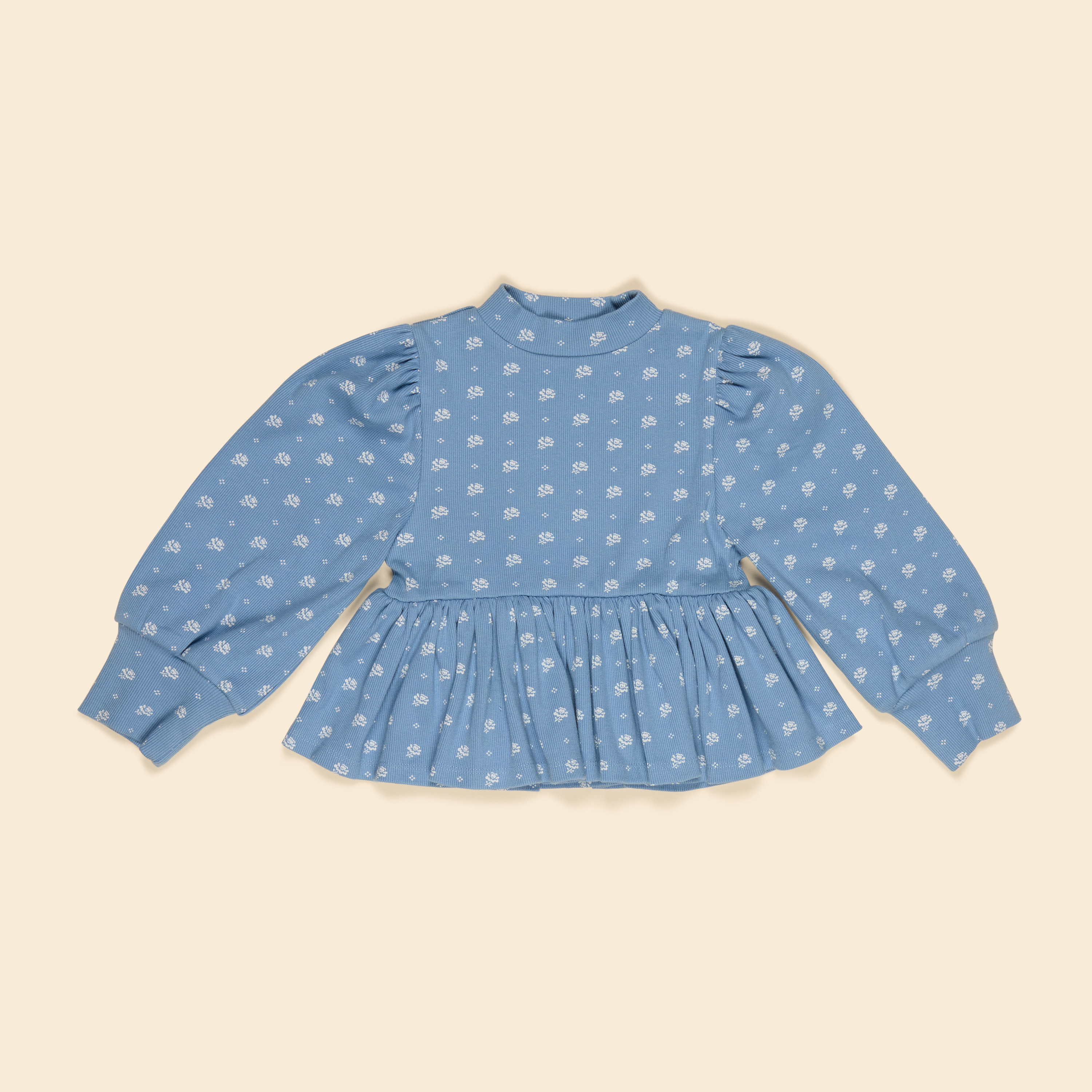 Apolina 羅紋泡泡袖傘襬上衣(天空色調花朵) MYA PEPLUM JERSEY TOP - MOUNTAIN CALICO BLUE