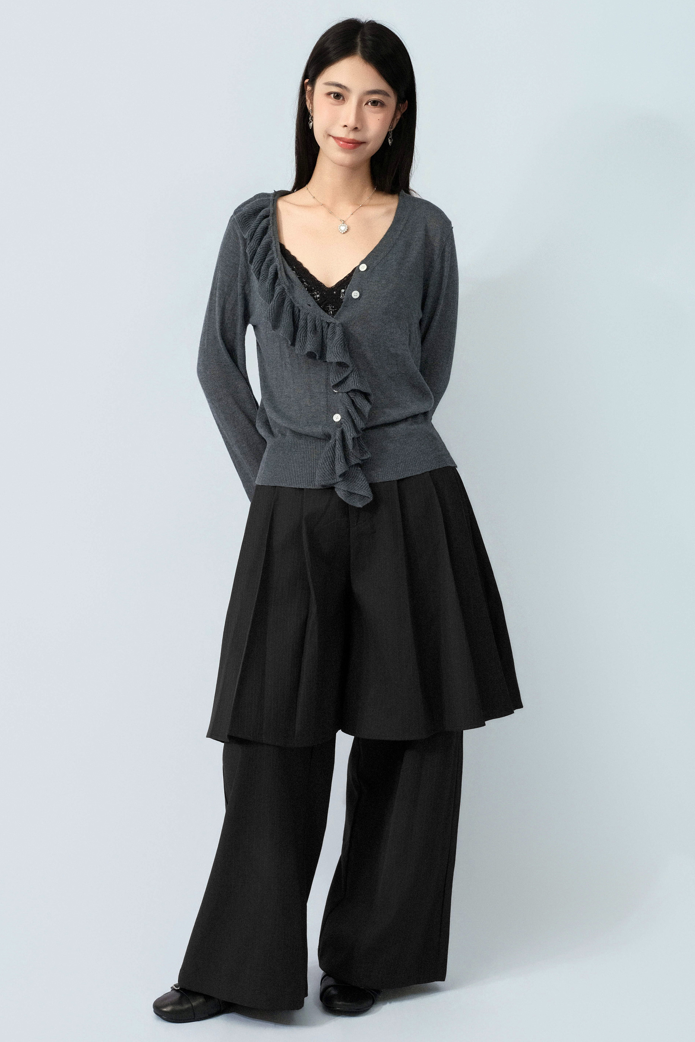 單邊荷葉領薄針織cardigan（預購產品）
