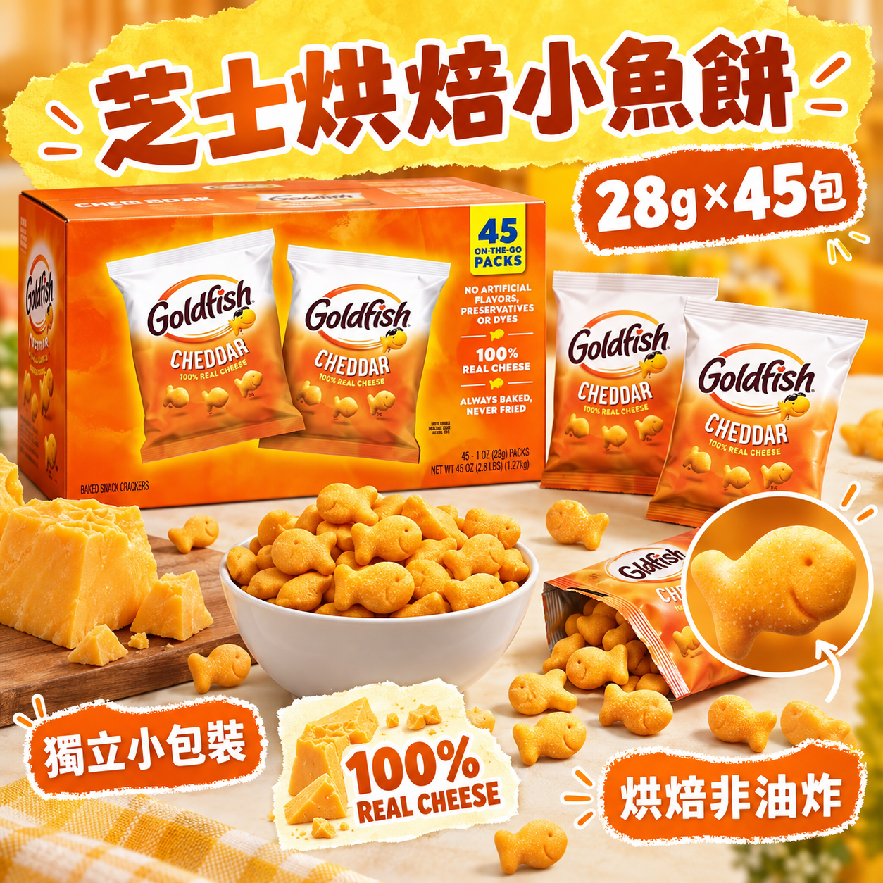 【預購】GOLDFISH N092317 芝士烘焙小魚餅 (28g × 45包)