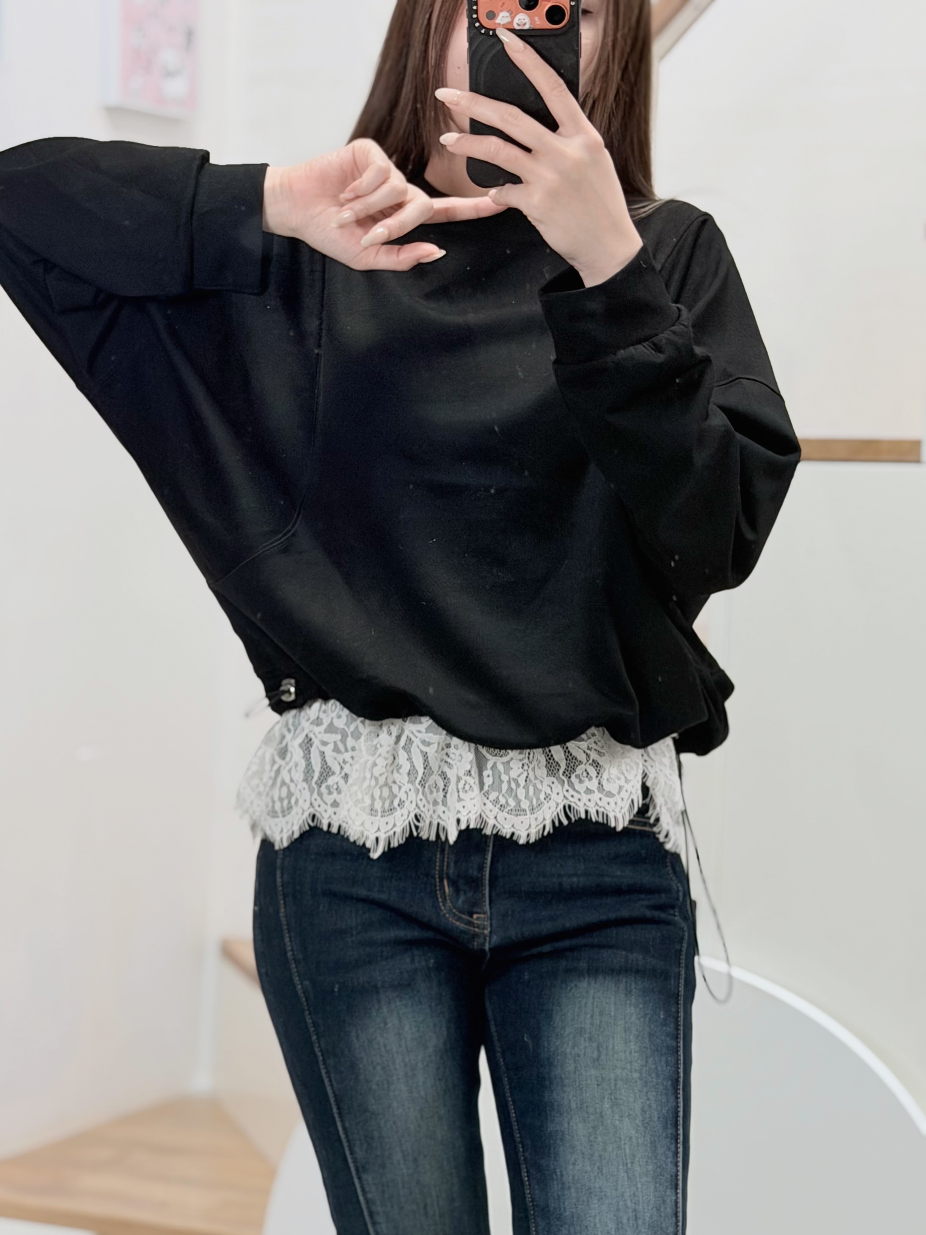 TOP#9068 🇰🇷 蕾絲邊冰皮衛衣