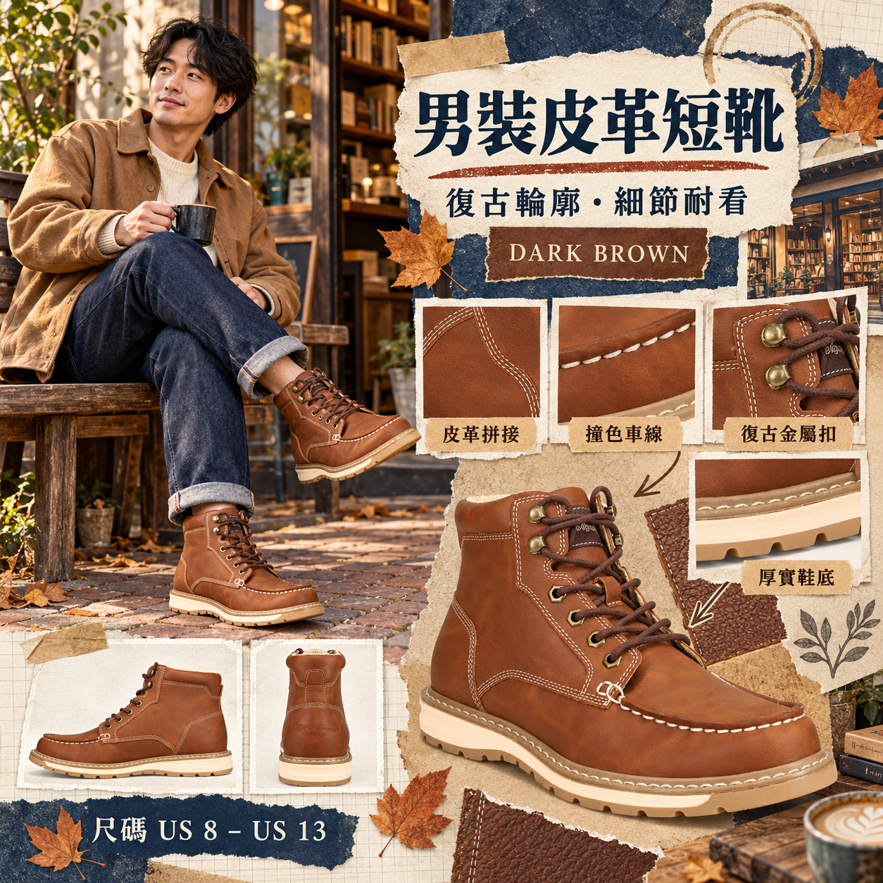 【預購】EDDIE BAUER N092322 男裝皮革短靴 (深啡色)