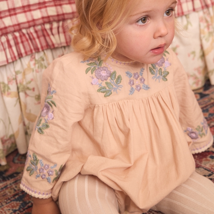 Apolina 復古甜美花卉刺繡包屁衣 BABY STEVIE LS ROMPER - DRIED ROSE