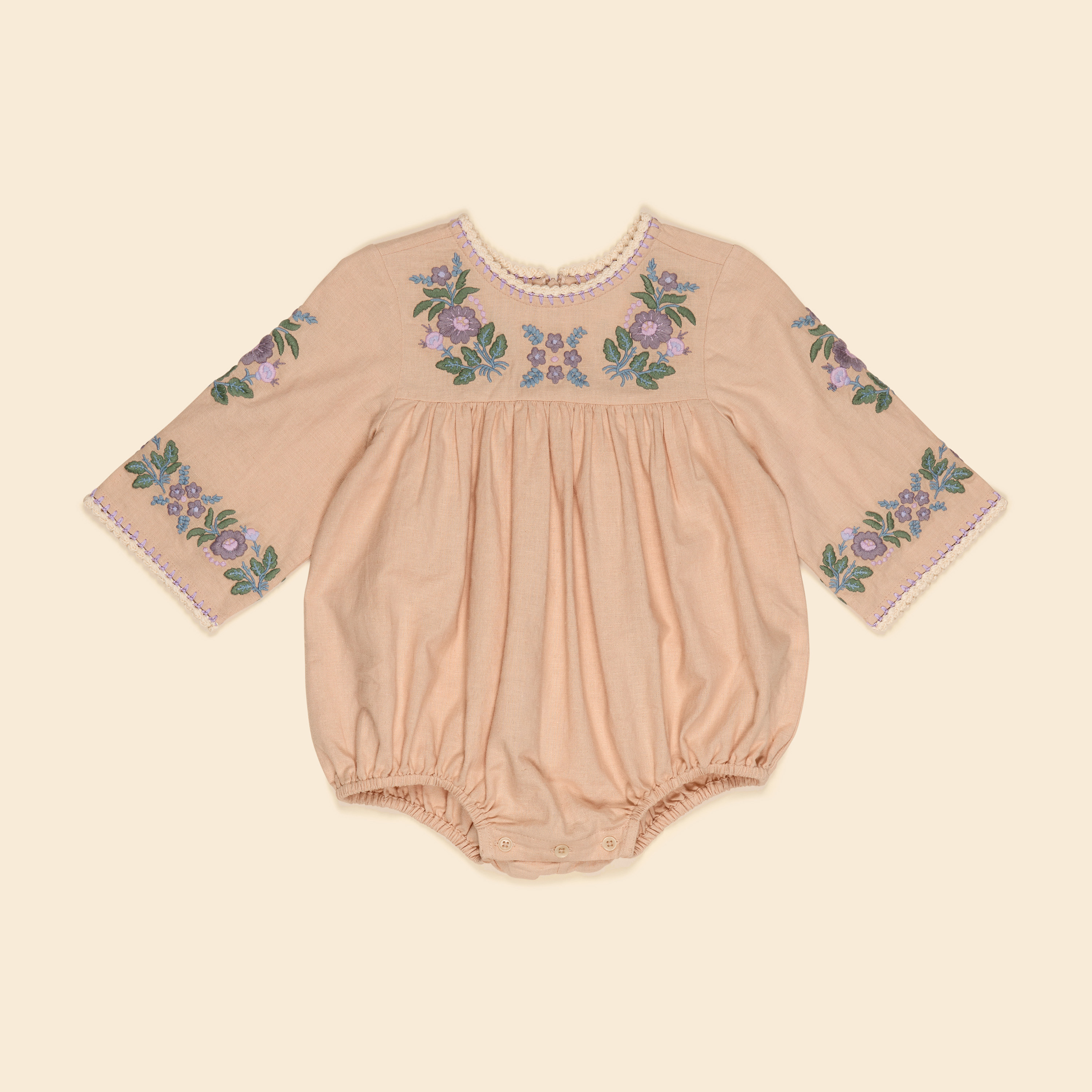 Apolina 復古甜美花卉刺繡包屁衣 BABY STEVIE LS ROMPER - DRIED ROSE