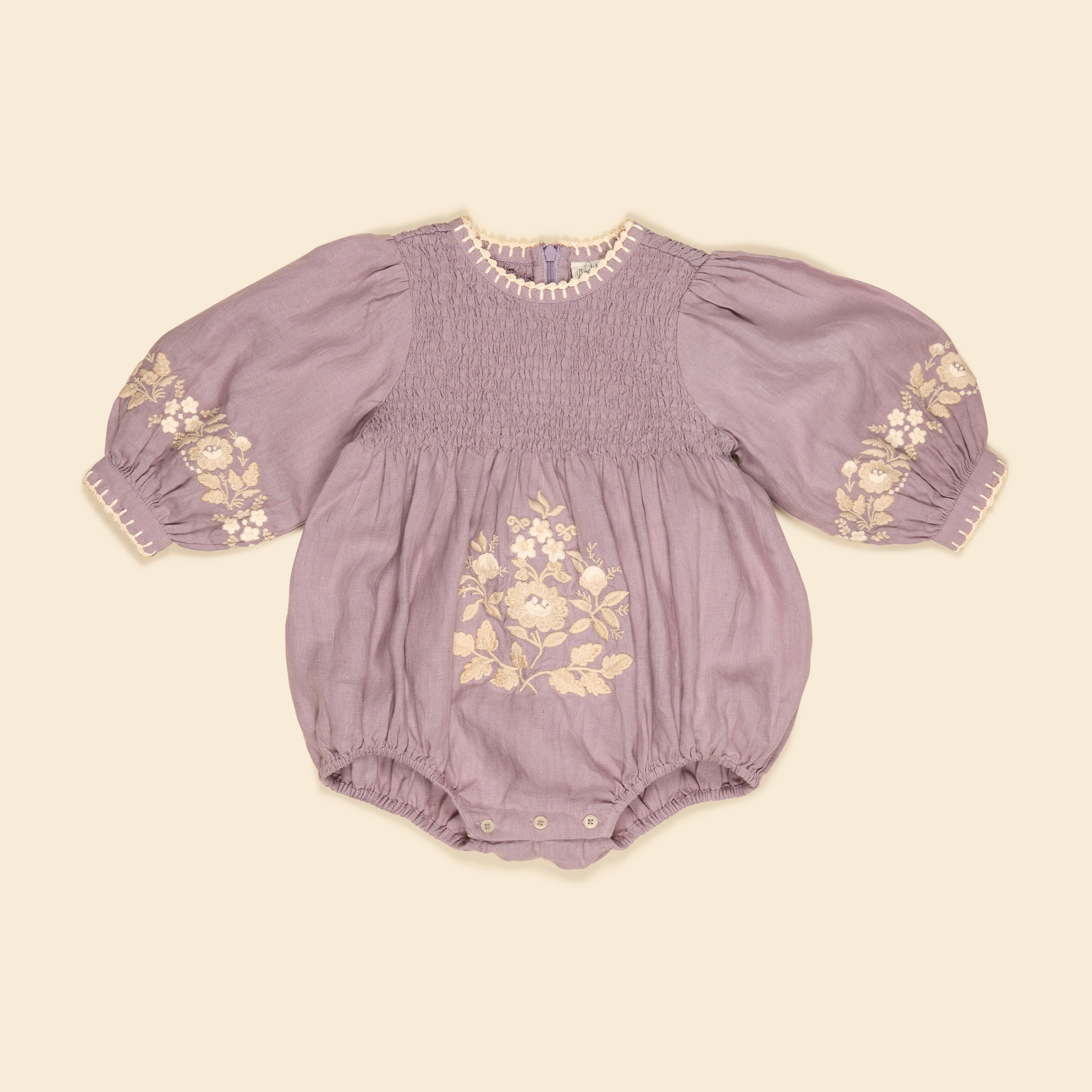 Apolina 紫羅蘭純淨花卉雕花褶皺包屁衣 BABY NOEMIE ROMPER - DUSKY LAVENDER