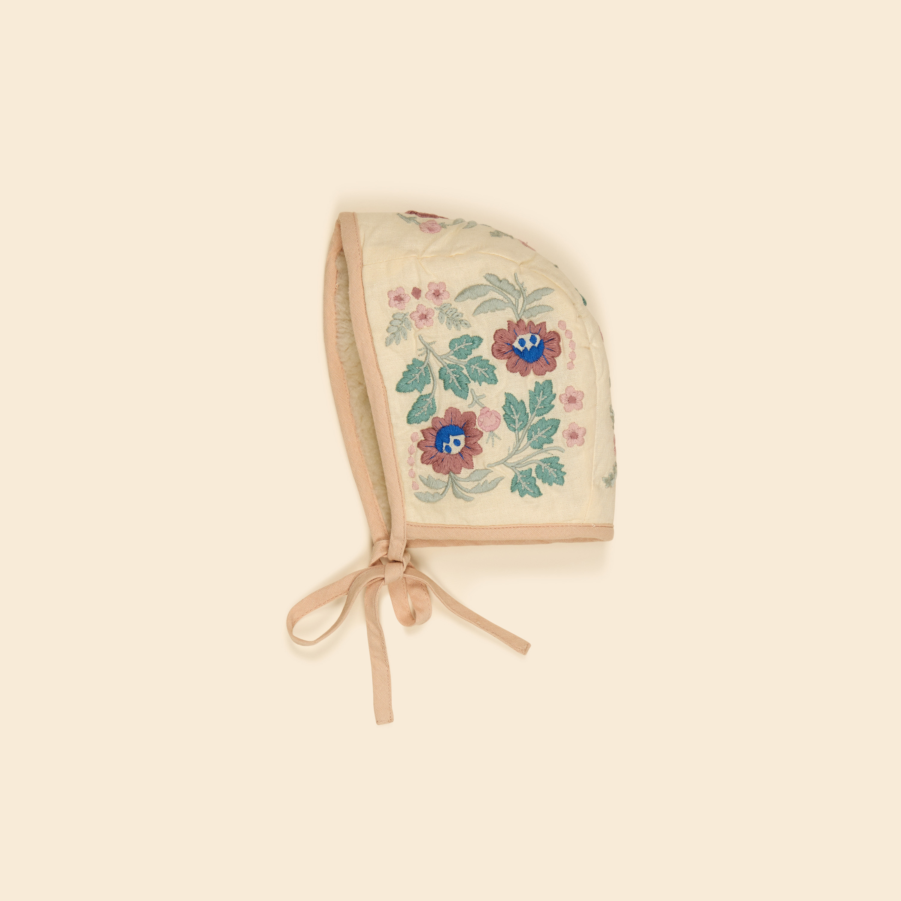 Apolina 繽紛花卉刺繡綁帶帽 JONI BONNET - CREAM