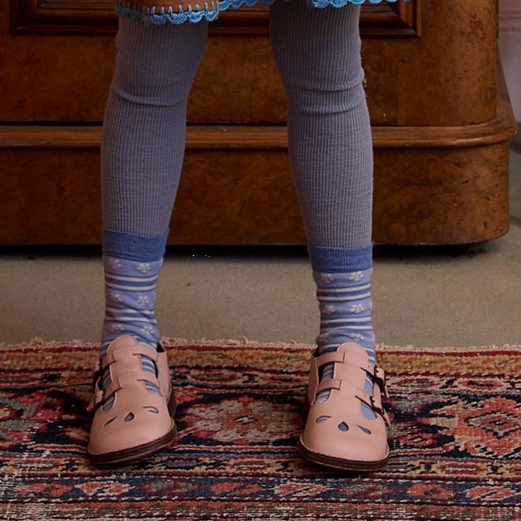 Apolina 清新條紋小花襪 ALPINE FLORAL ANKLE SOCK - BOOK BLUE/MILK