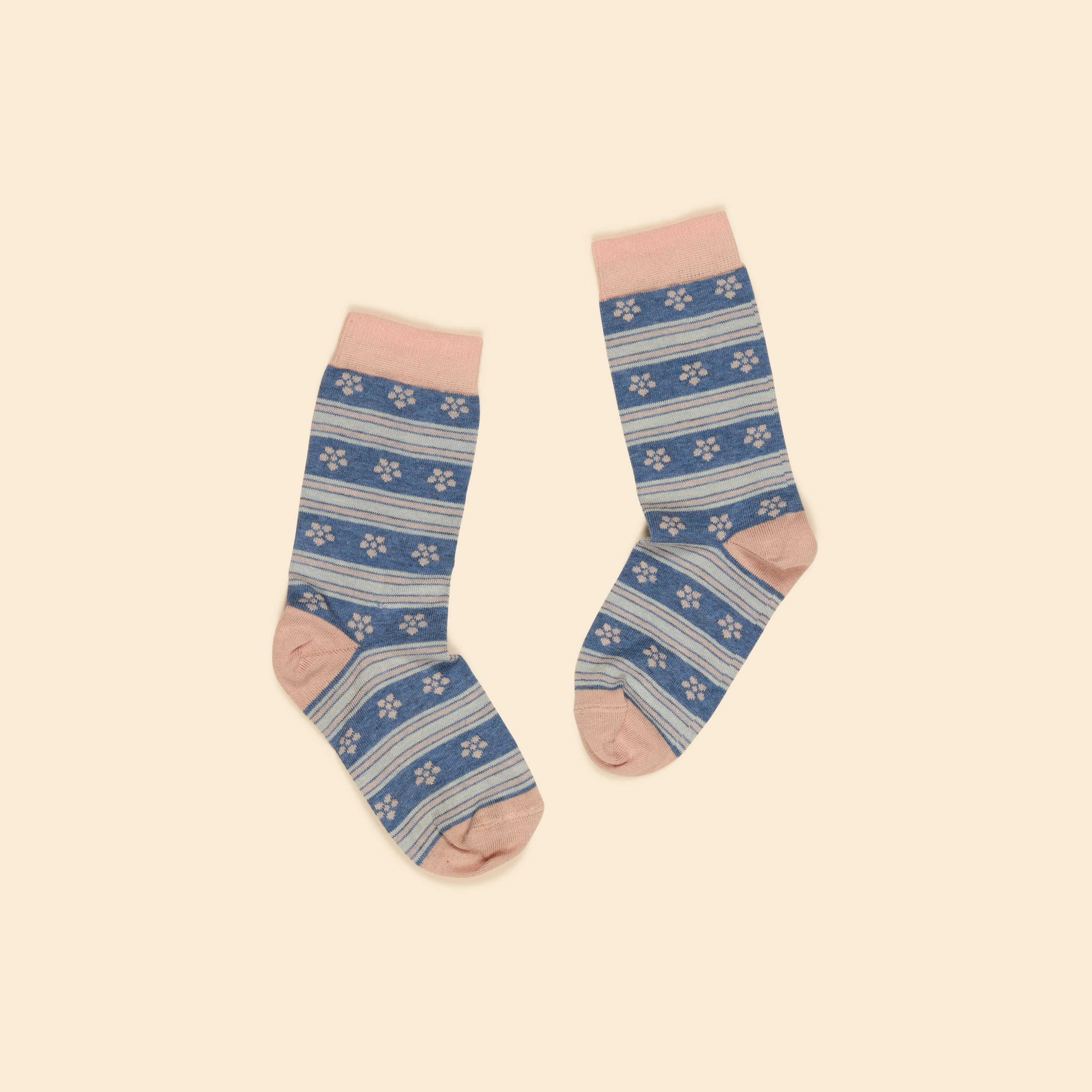 Apolina 清新條紋小花襪 ALPINE FLORAL ANKLE SOCK - DRIED ROSE/LAKE