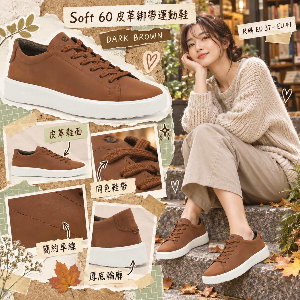 【預購】ECCO N092324 Soft 60 皮革綁帶運動鞋 (深啡色)
