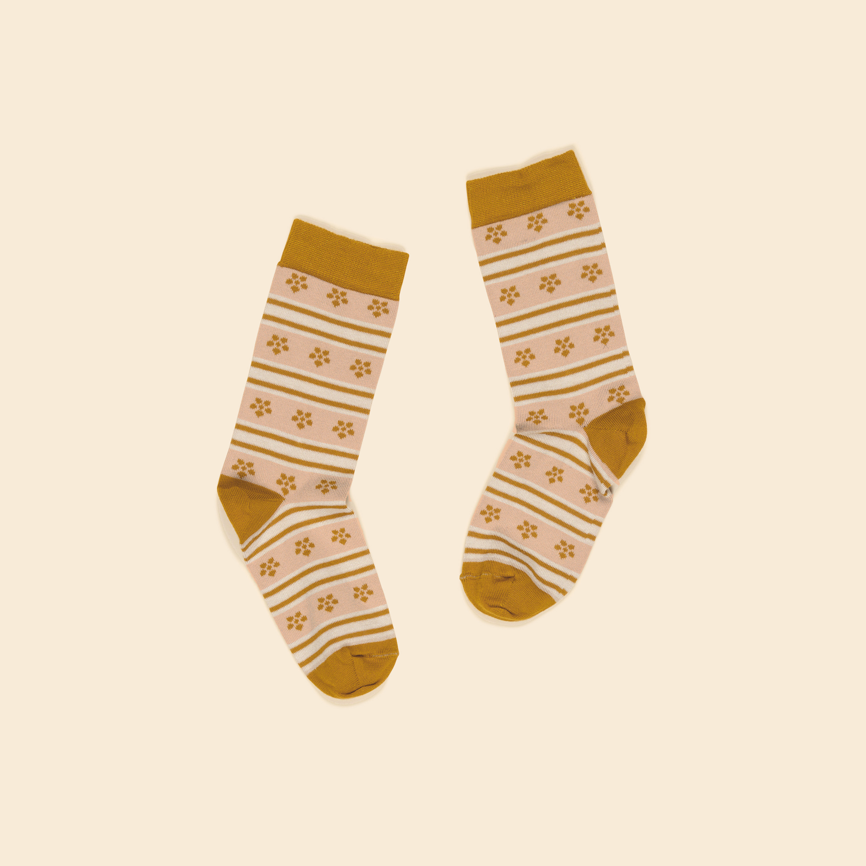 Apolina 清新條紋小花襪 ALPINE FLORAL ANKLE SOCK - CARAMEL/BLUSH