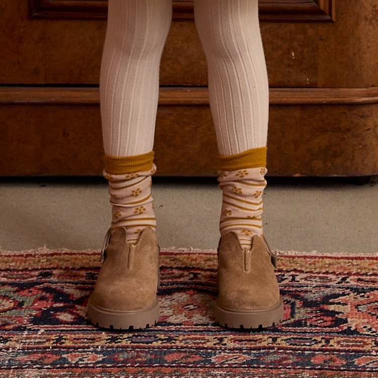 Apolina 清新條紋小花襪 ALPINE FLORAL ANKLE SOCK - CARAMEL/BLUSH