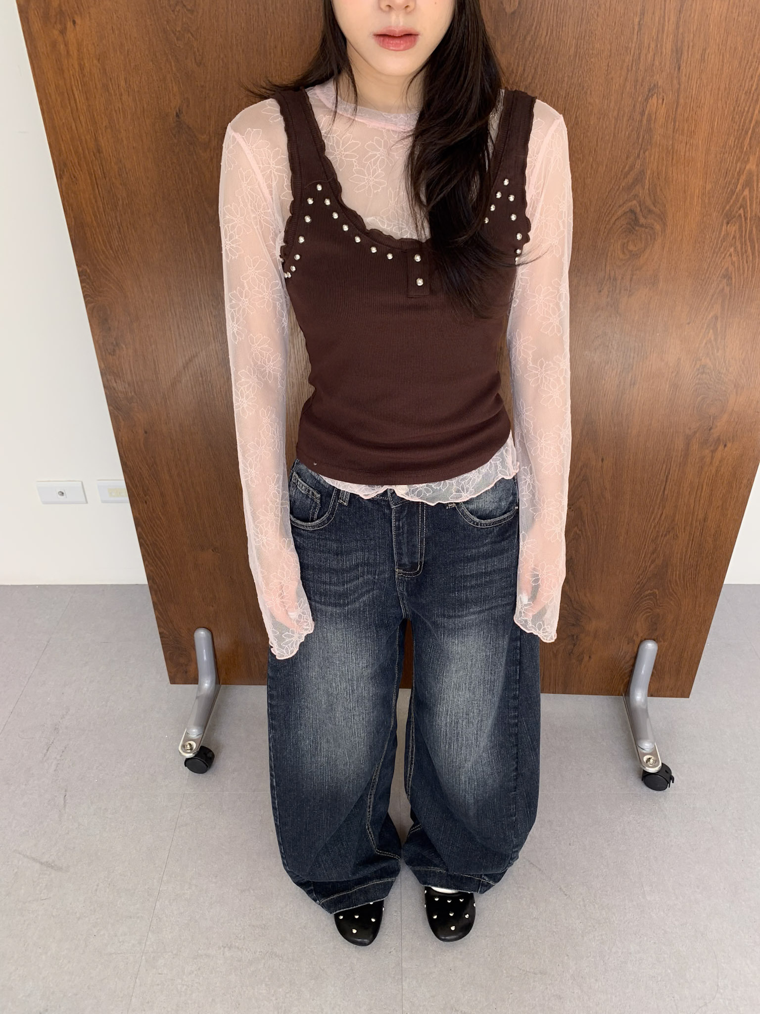 ISA_細節反差感! 透膚小花鉚釘(1+1)二件組_68021