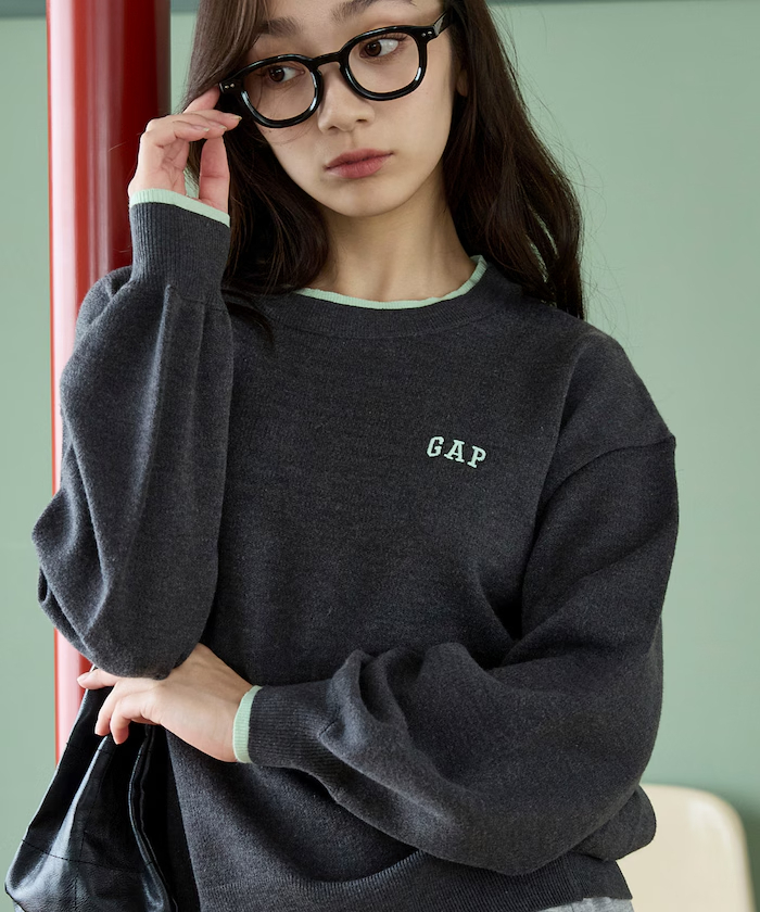 【 10/6收單 】日本限定  PUBLUX × GAP 聯名款 撞色假兩件羊絨混紡圓領針織衫