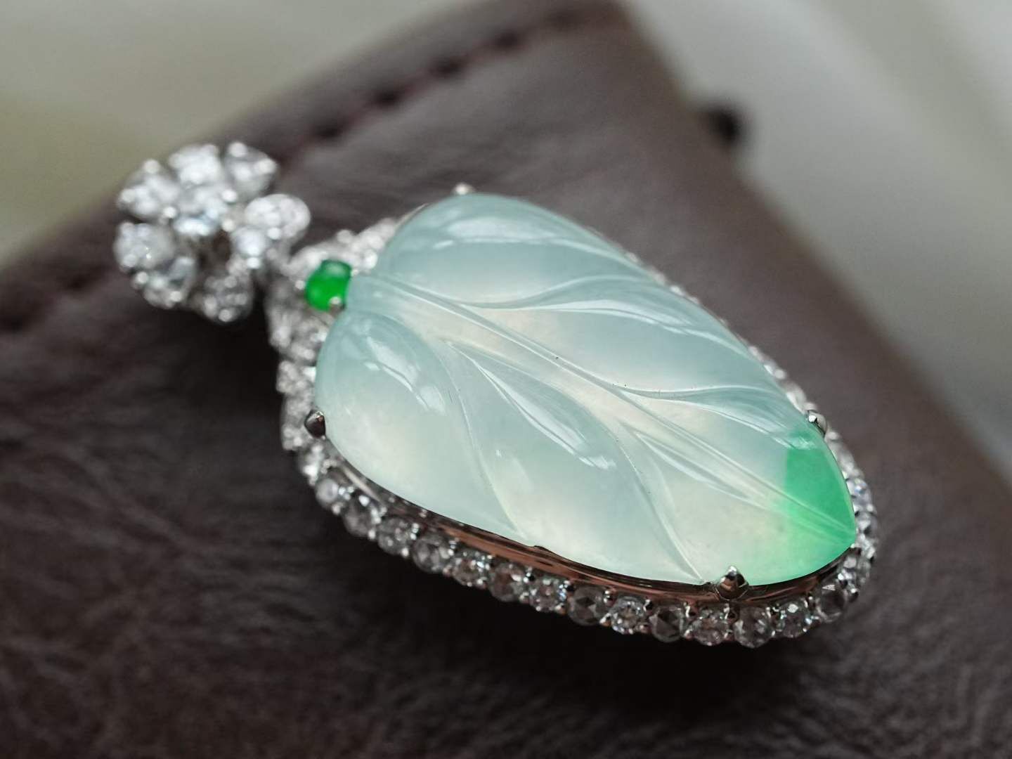 翡翠葉子吊墜,天然翡翠A玉, 緬甸玉, Jade, Jadeite